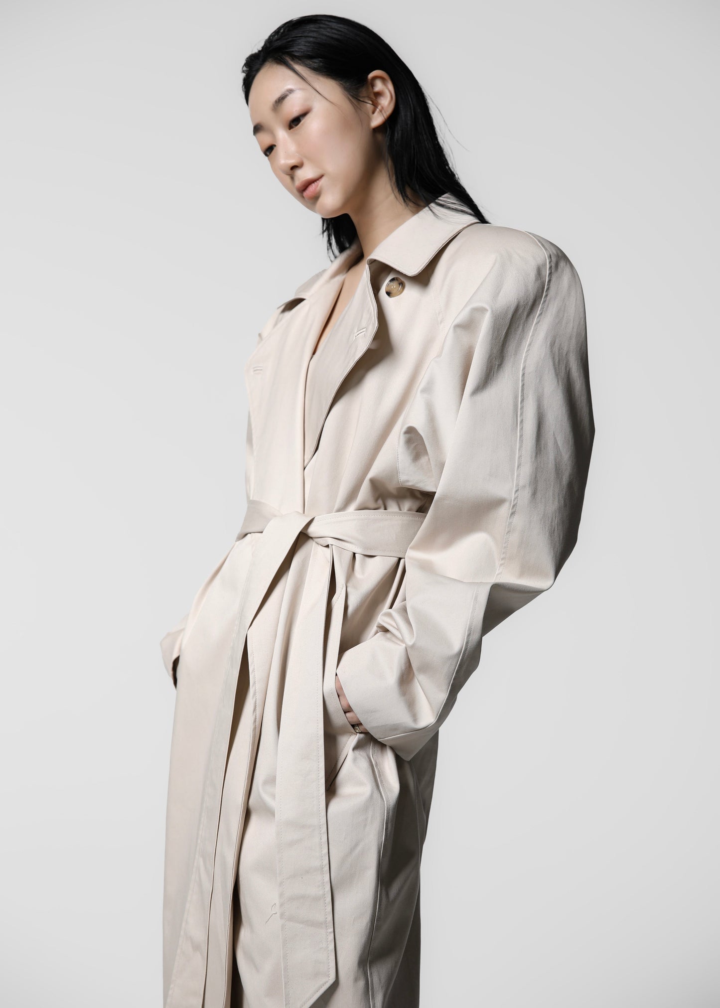 Marisol Box Shoulder Trench - Bone