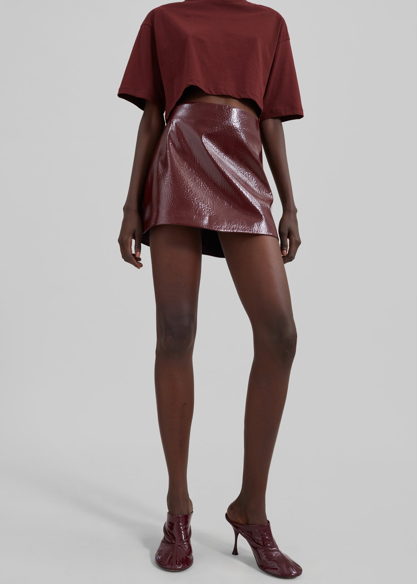 Mary Crackled Faux Leather Mini Skirt - Burgundy