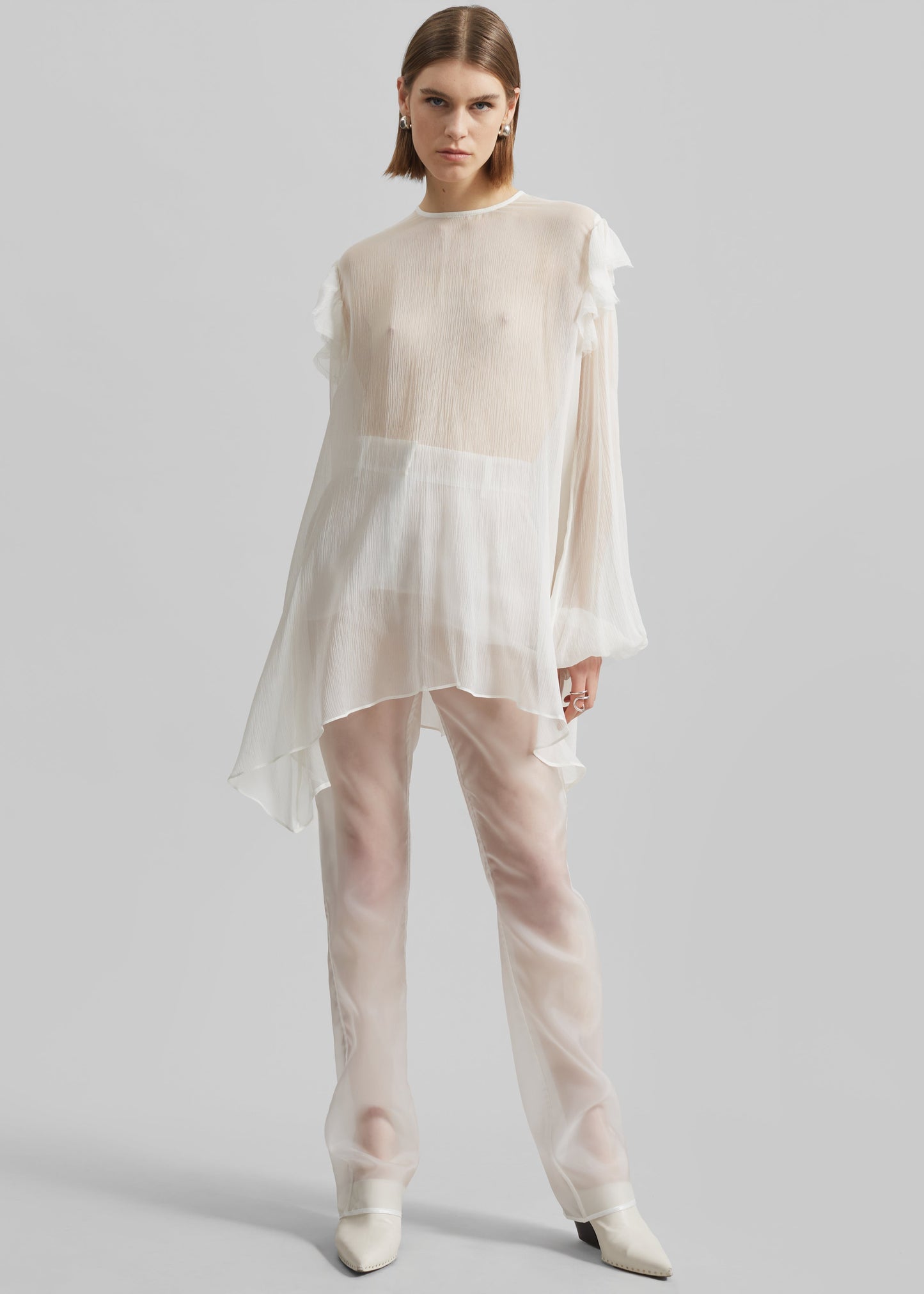 Matin Ruffle Shoulder Silk Top - Natural