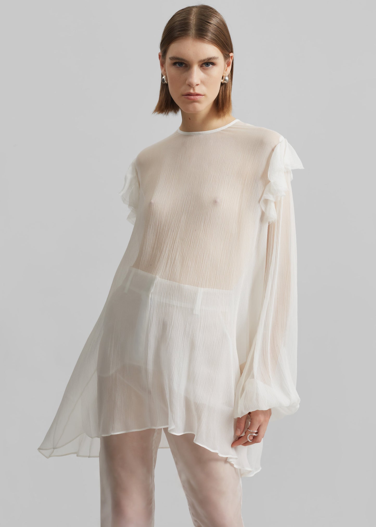 Matin Ruffle Shoulder Silk Top - Natural