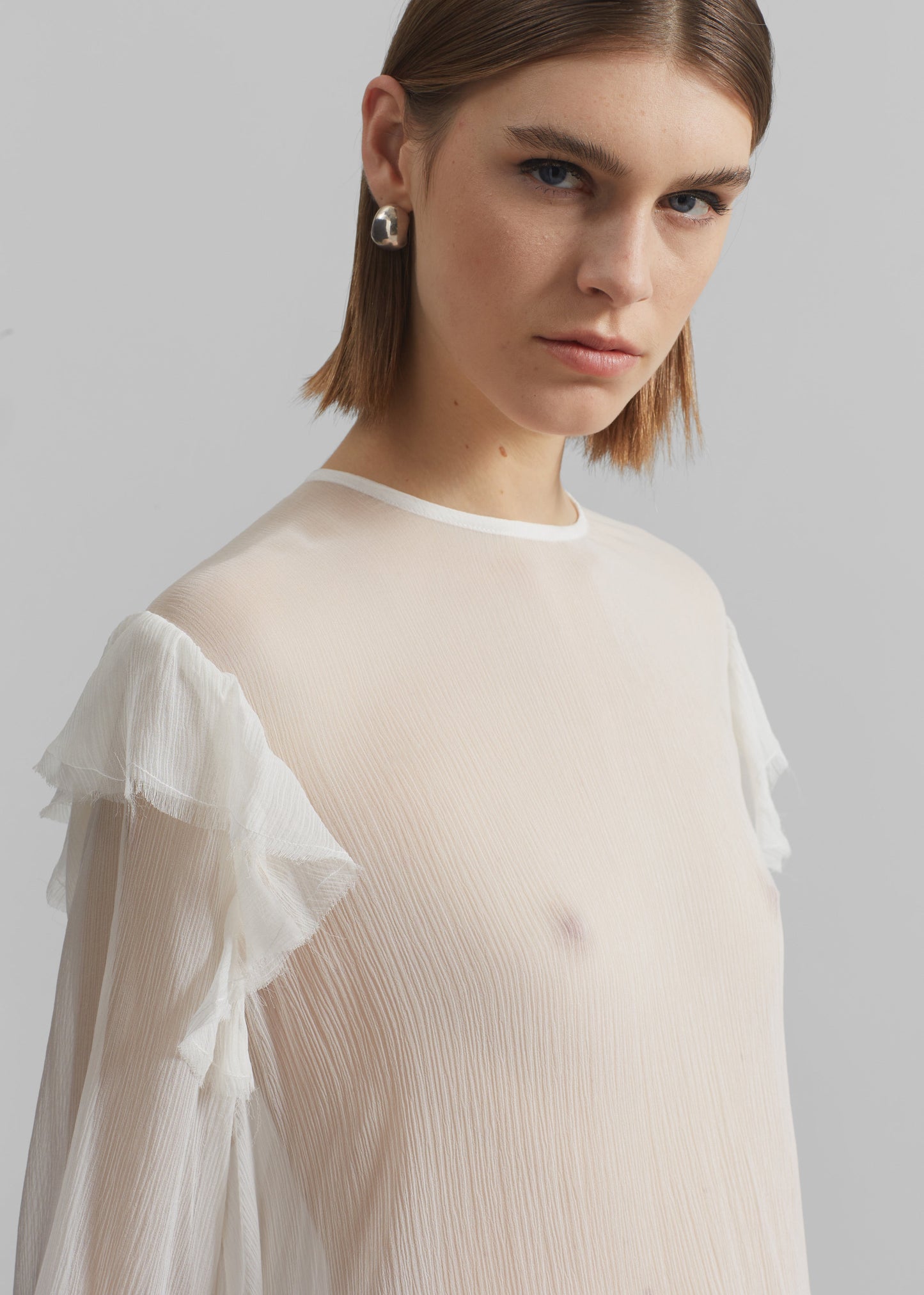 Matin Ruffle Shoulder Silk Top - Natural