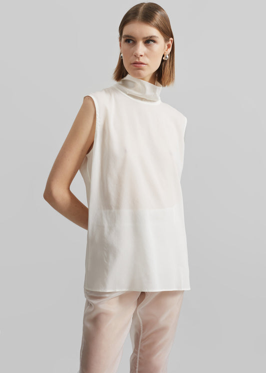 Matin Silk High Neck Top - Natural