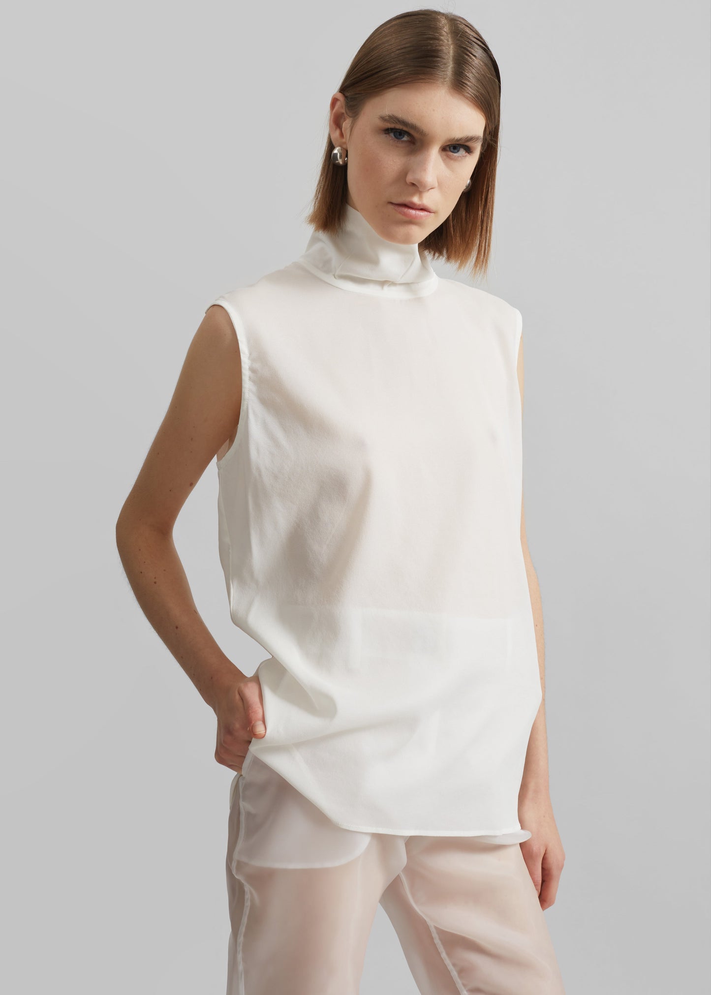 Matin Silk High Neck Top - Natural