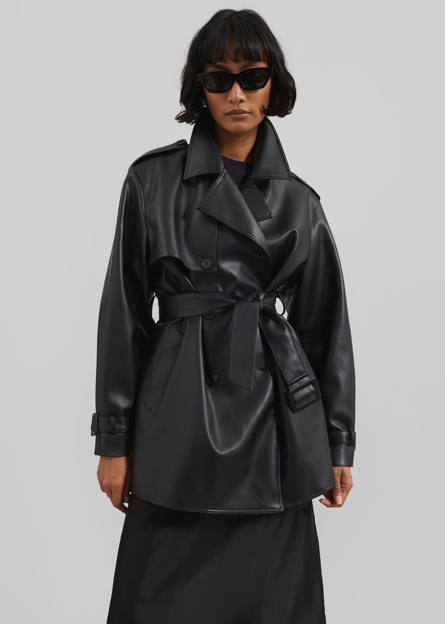 Medora Faux Leather Trench - Black