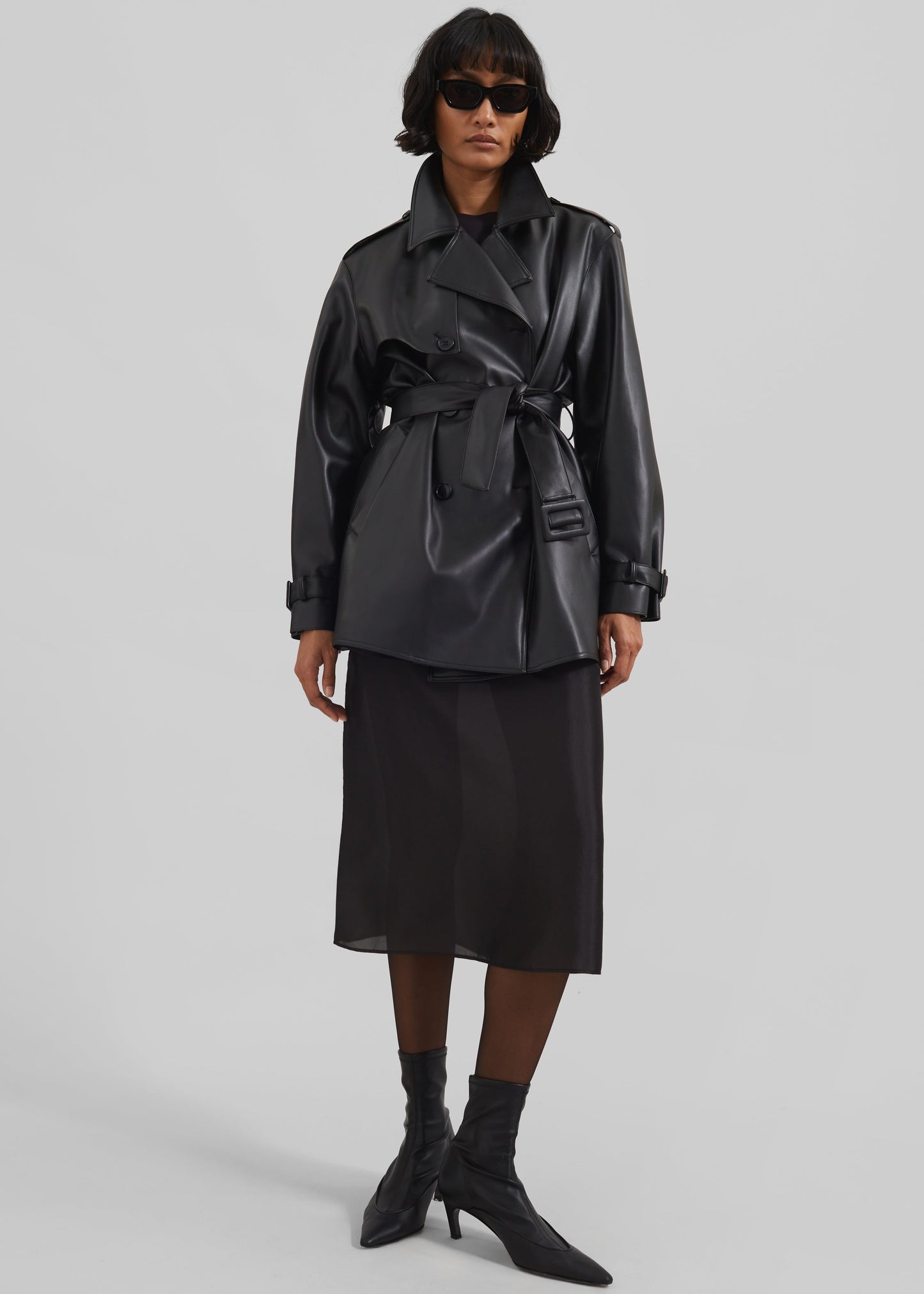 Medora Faux Leather Trench - Black