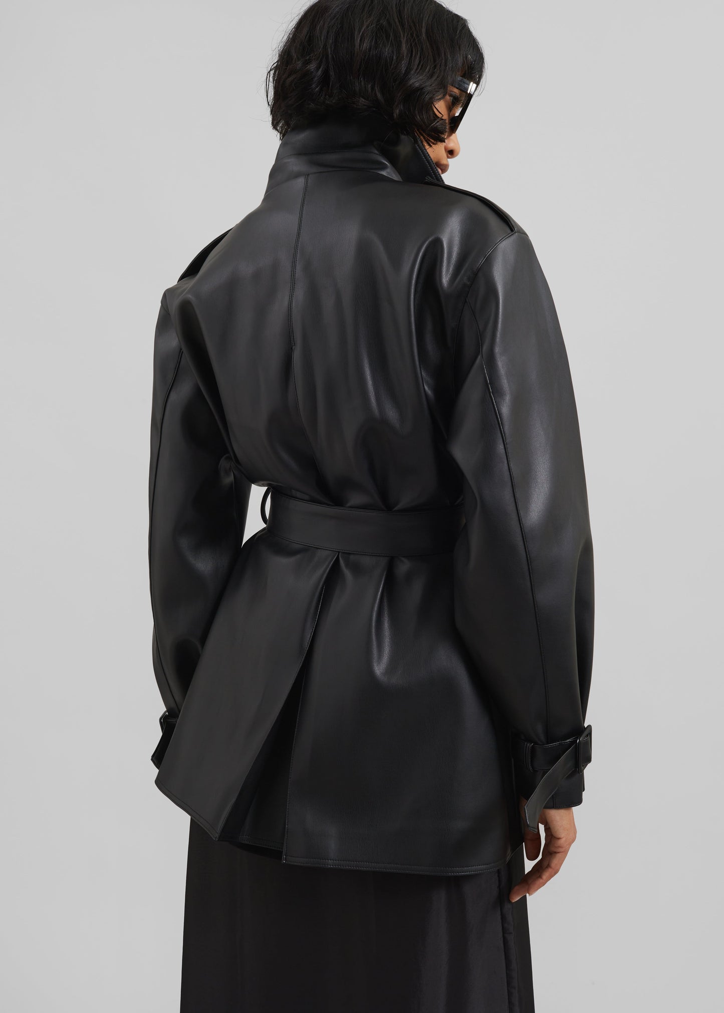 Medora Faux Leather Trench - Black