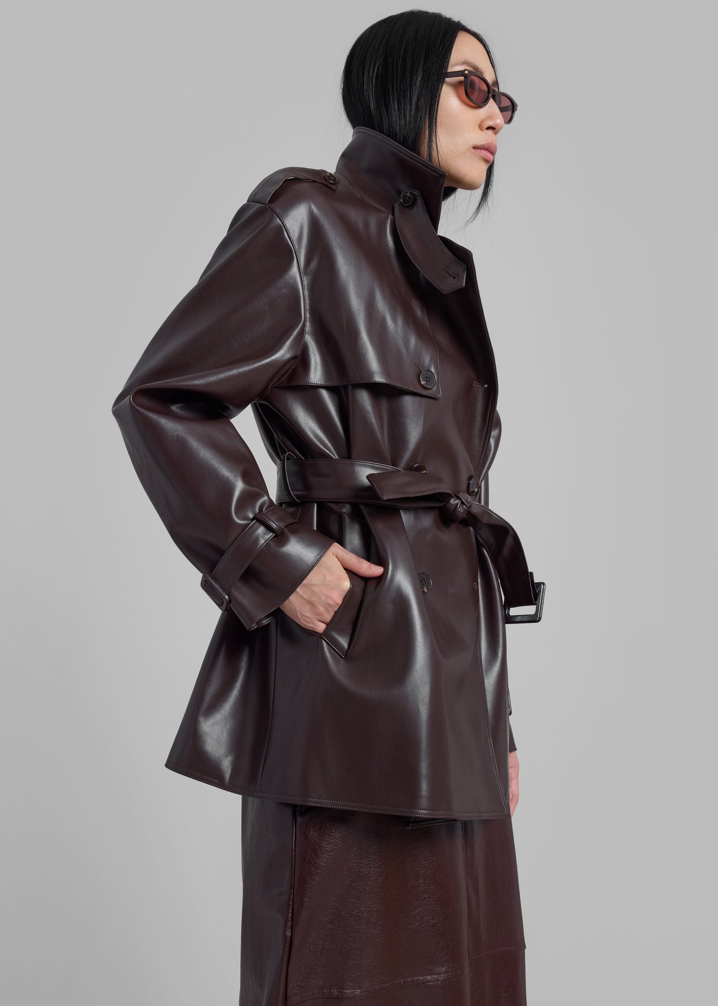 Medora Faux Leather Trench - Brown