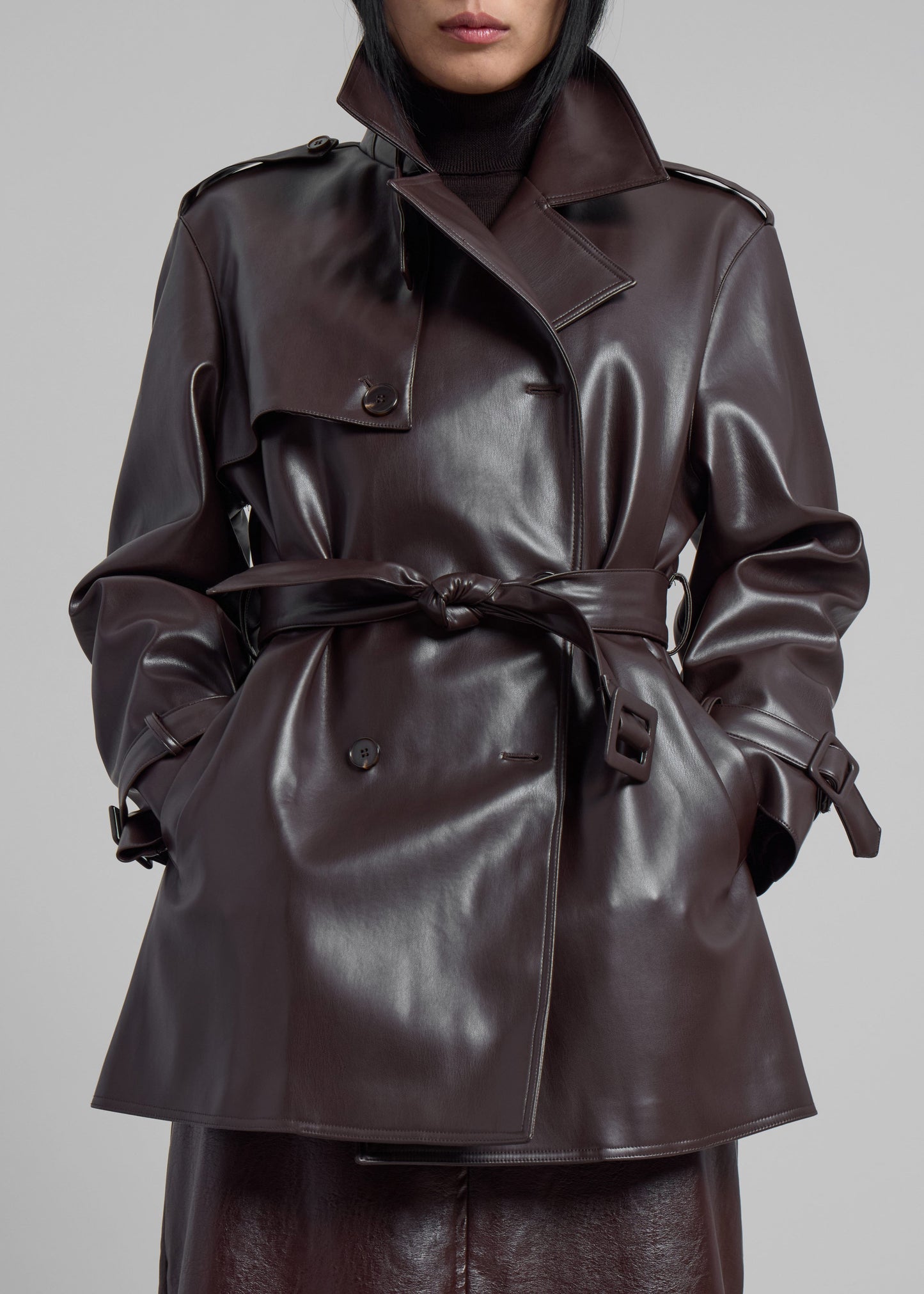 Medora Faux Leather Trench - Brown