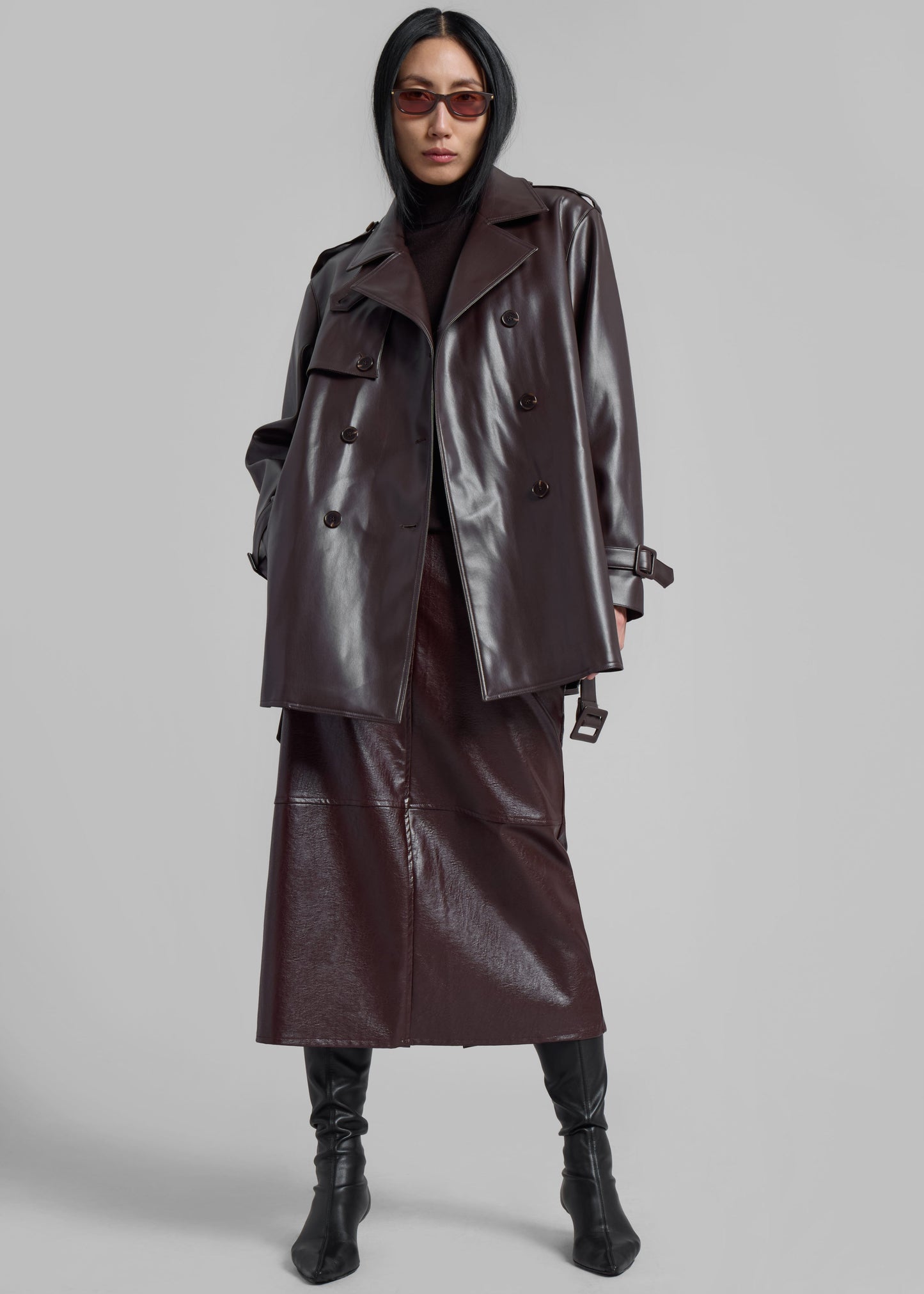 Medora Faux Leather Trench - Brown