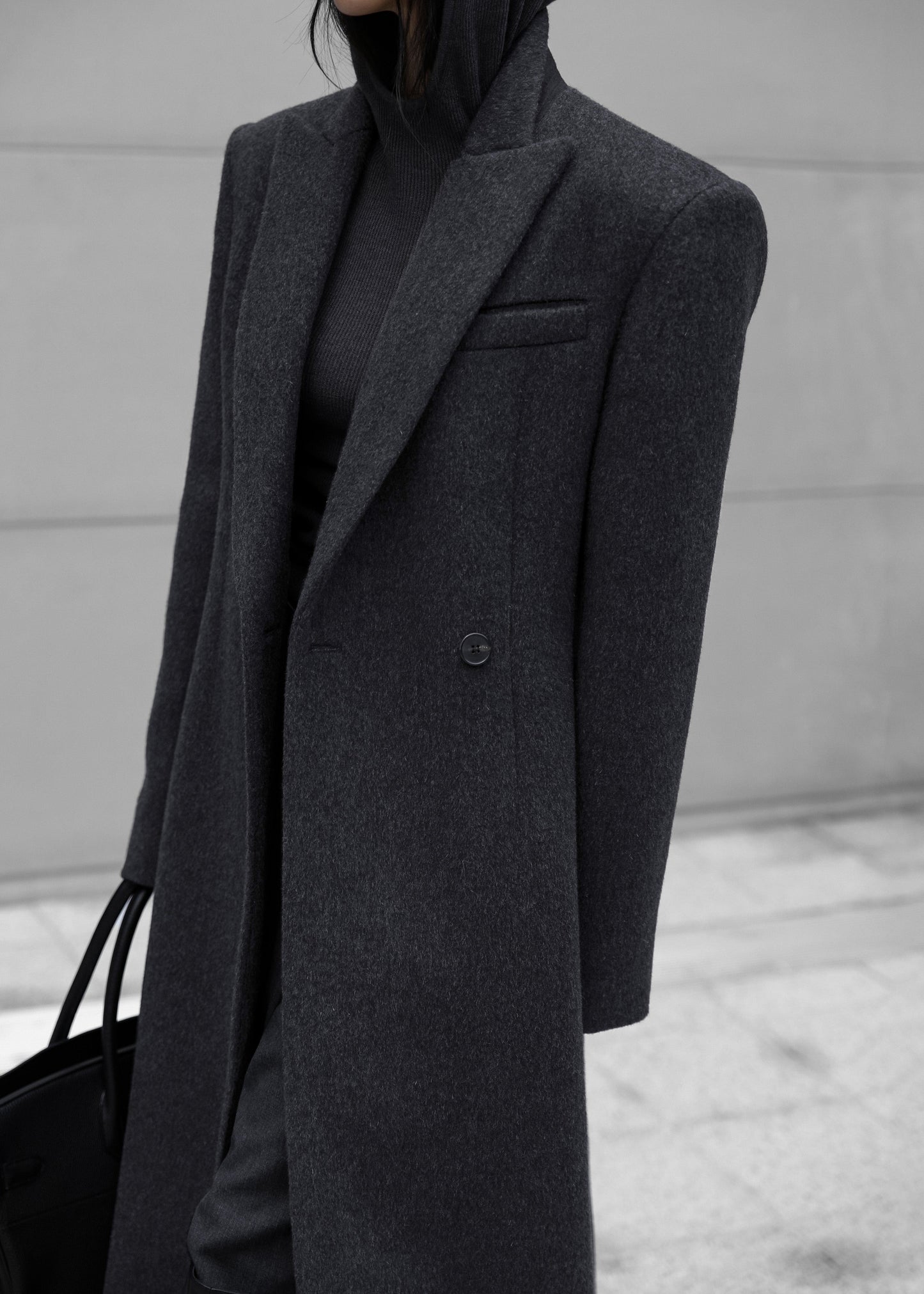 Melva Long Coat - Charcoal