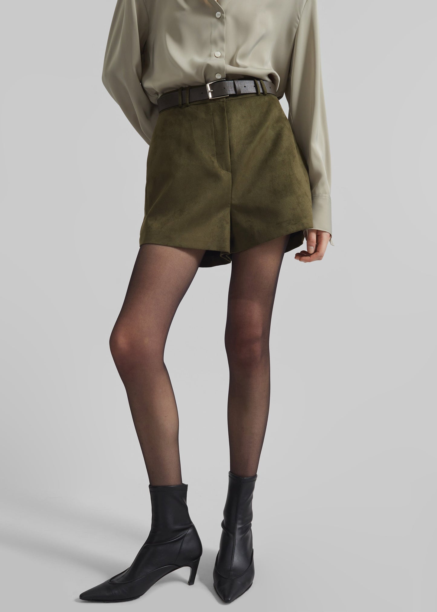 Merida Faux Suede Shorts - Khaki