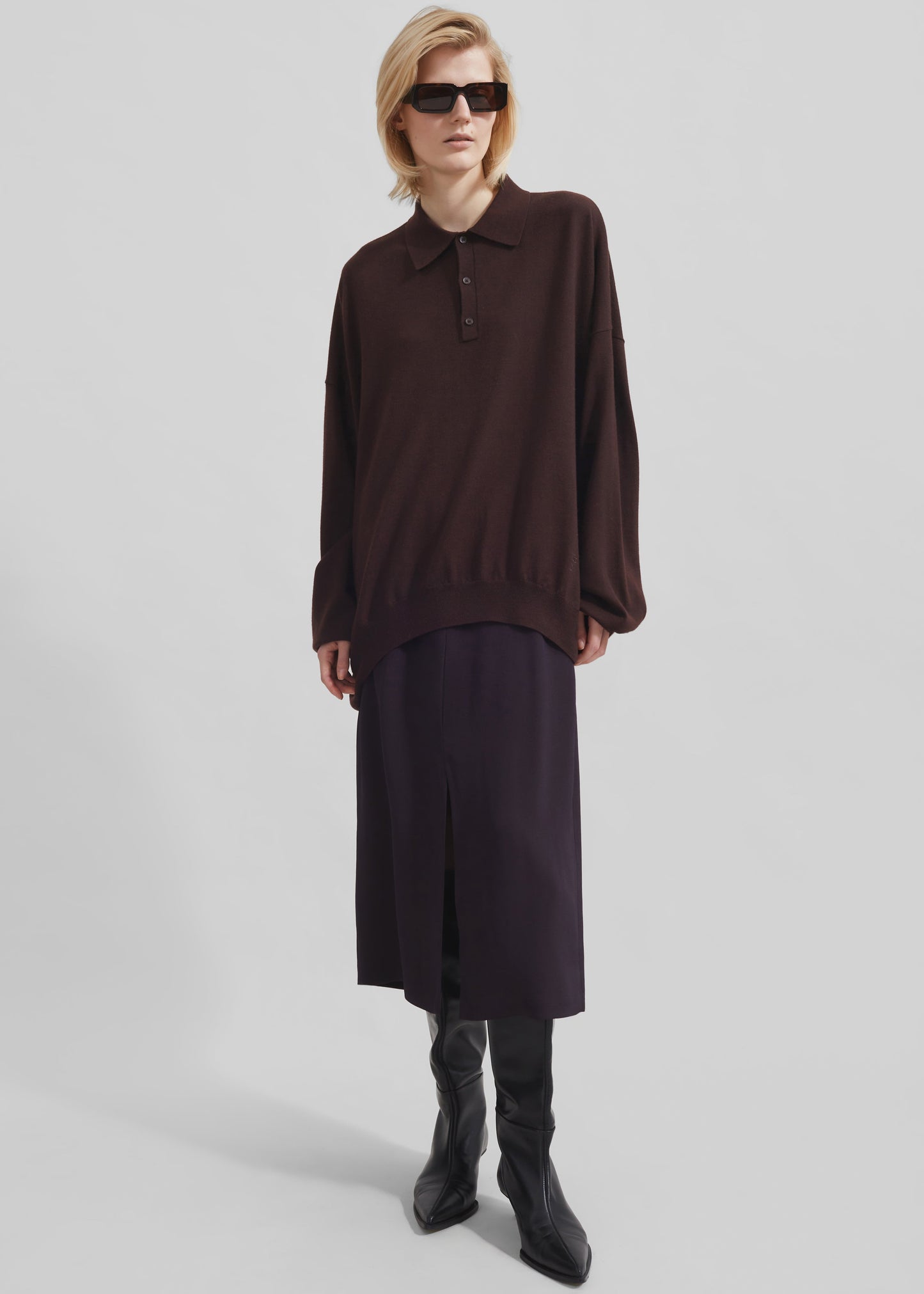 Meriel Wool Polo Sweater - Chocolate Plum