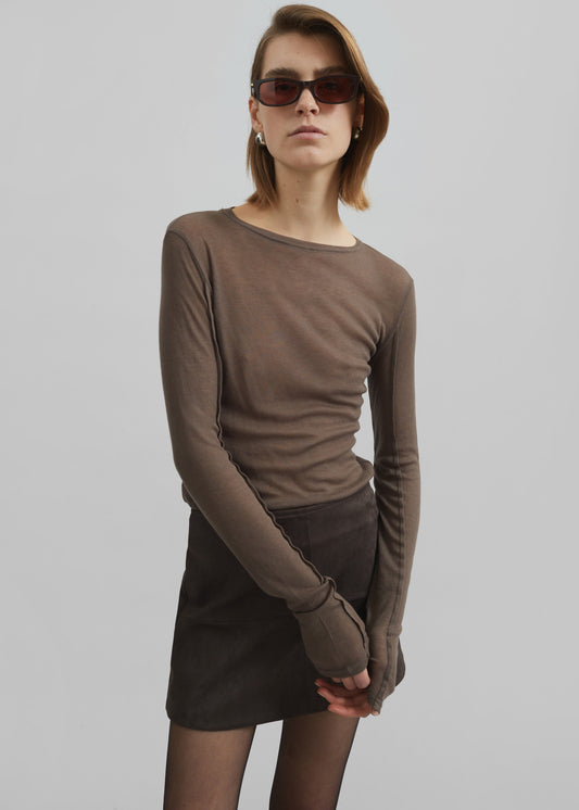 Mesa Sheer Long Sleeve Tee - Brown