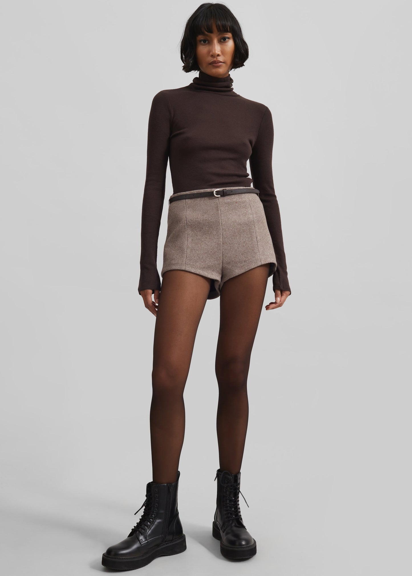 Mevra Houndstooth Hot Pants - Light Brown