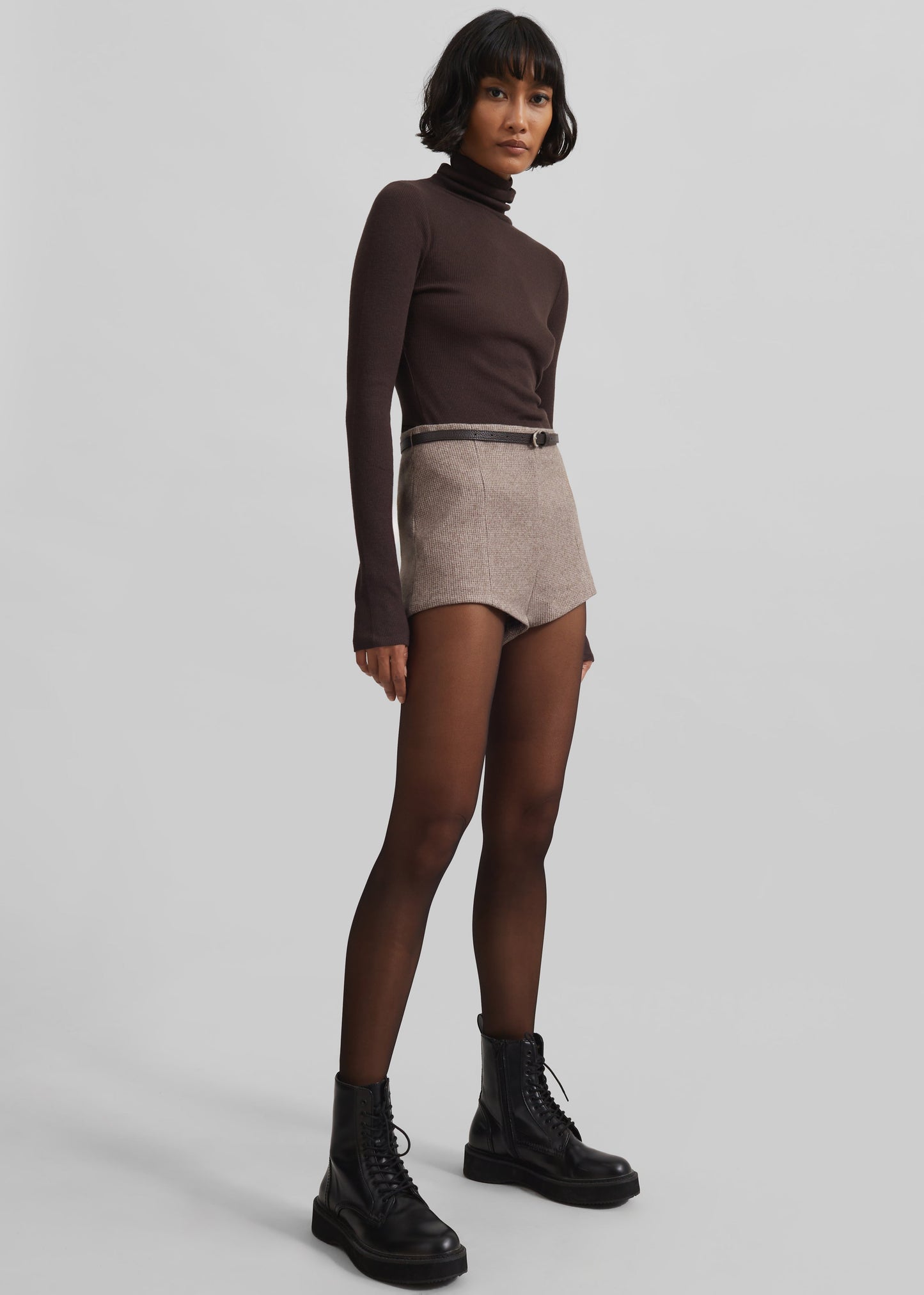 Mevra Houndstooth Hot Pants - Light Brown