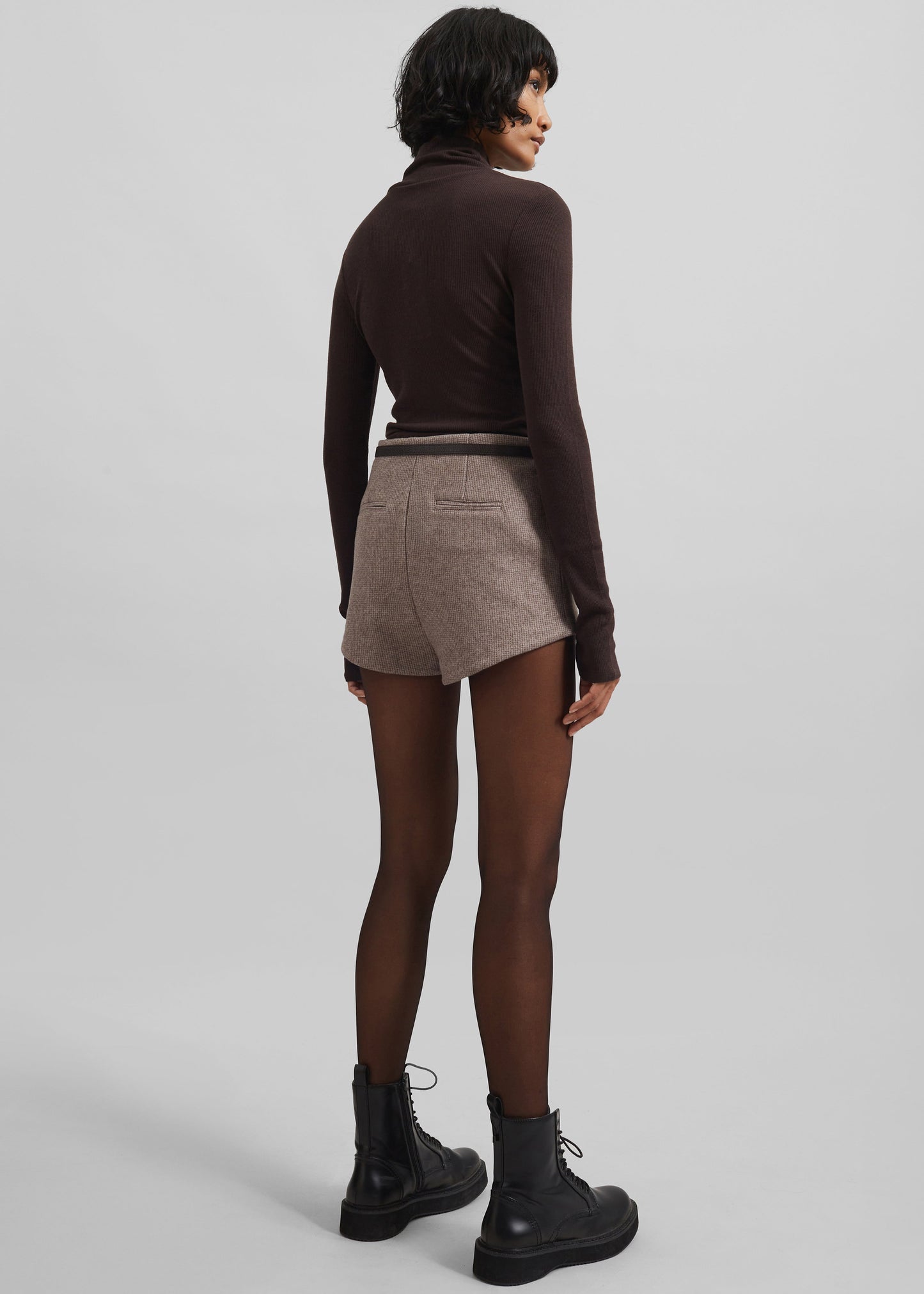 Mevra Houndstooth Hot Pants - Light Brown