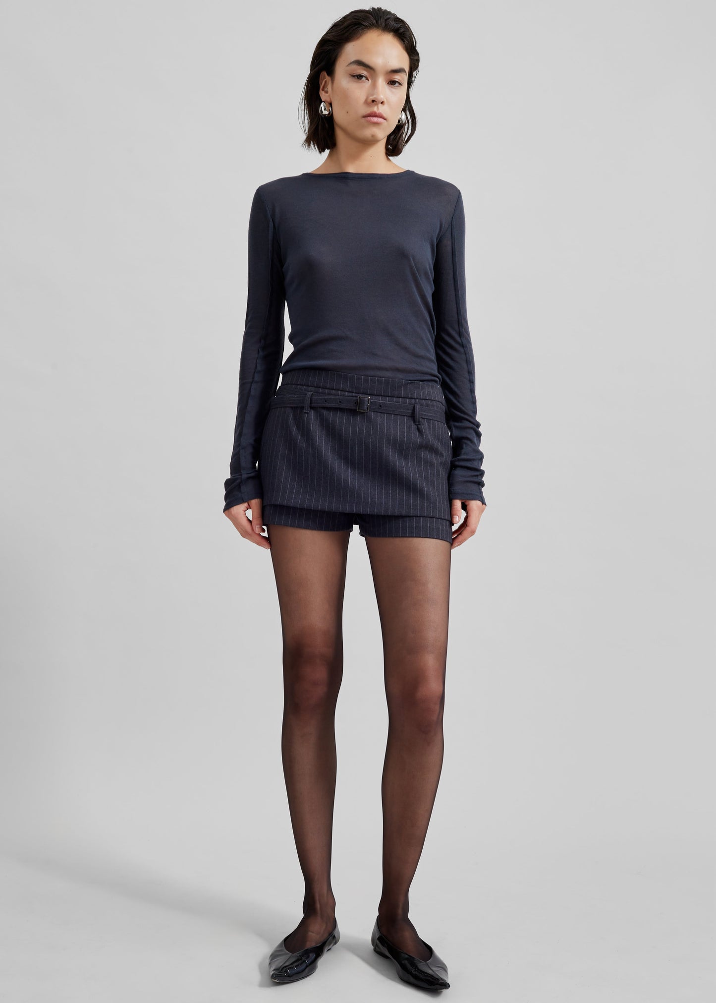 Micka Belted Skort - Charcoal/White Pinstripe