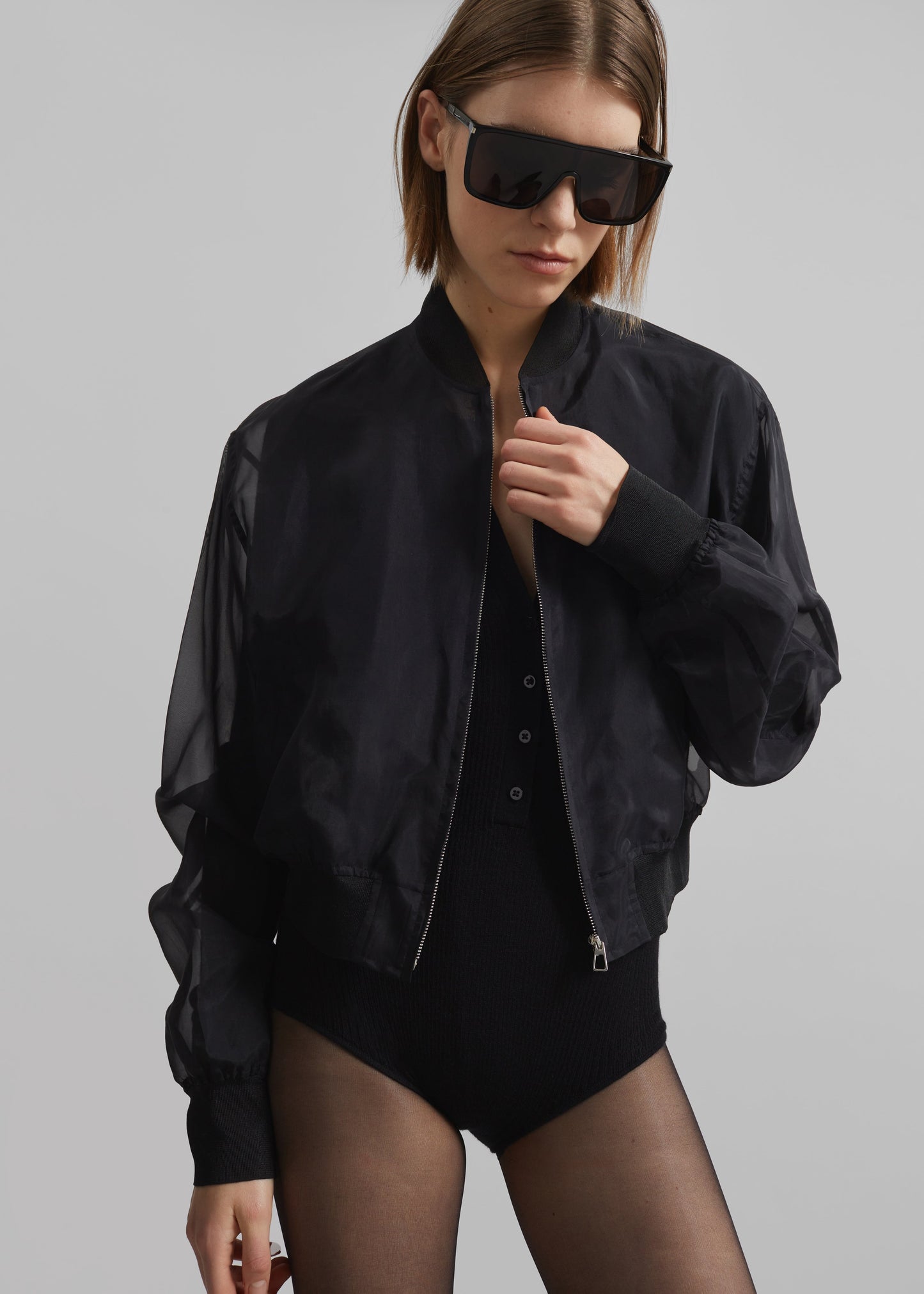 Micky Cropped Sheer Bomber - Black