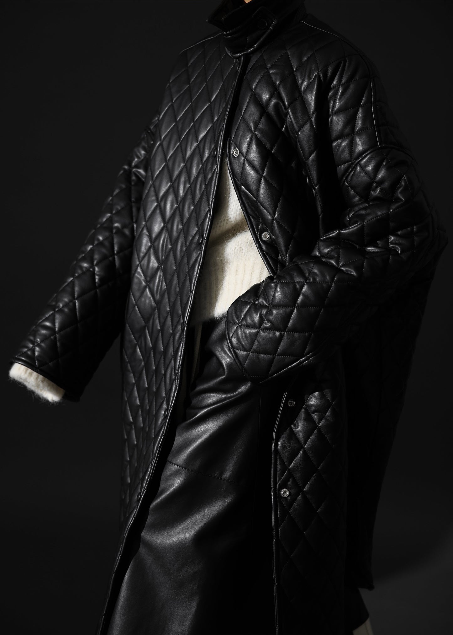 Montana Quilted Faux Leather Coat - Black