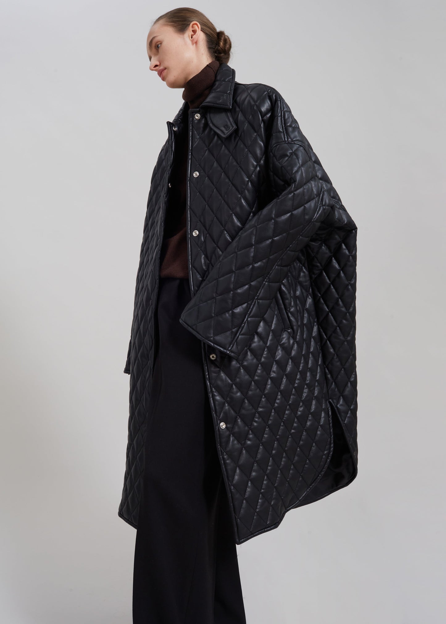 Montana Quilted Faux Leather Coat - Black