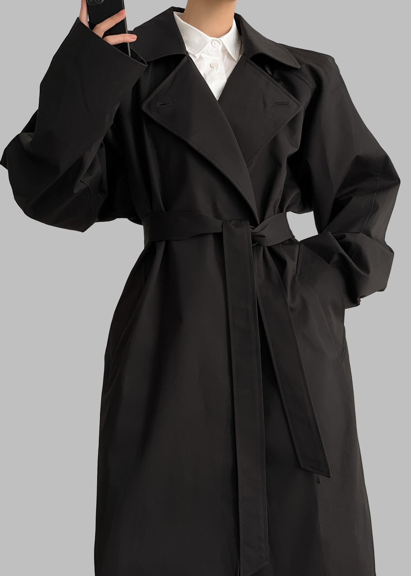 Marisol Box Shoulder Trench - Black