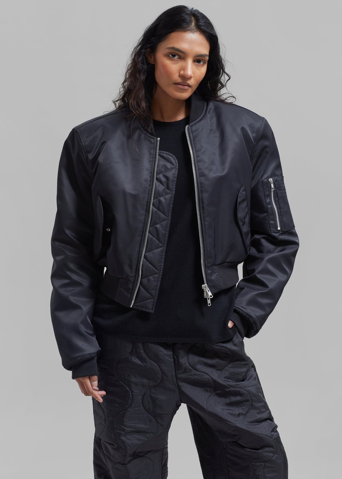 Mati Cropped Padded Bomber - Black