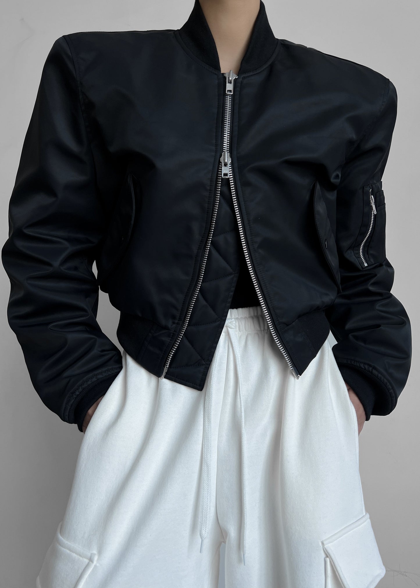 Mati Cropped Padded Bomber - Black