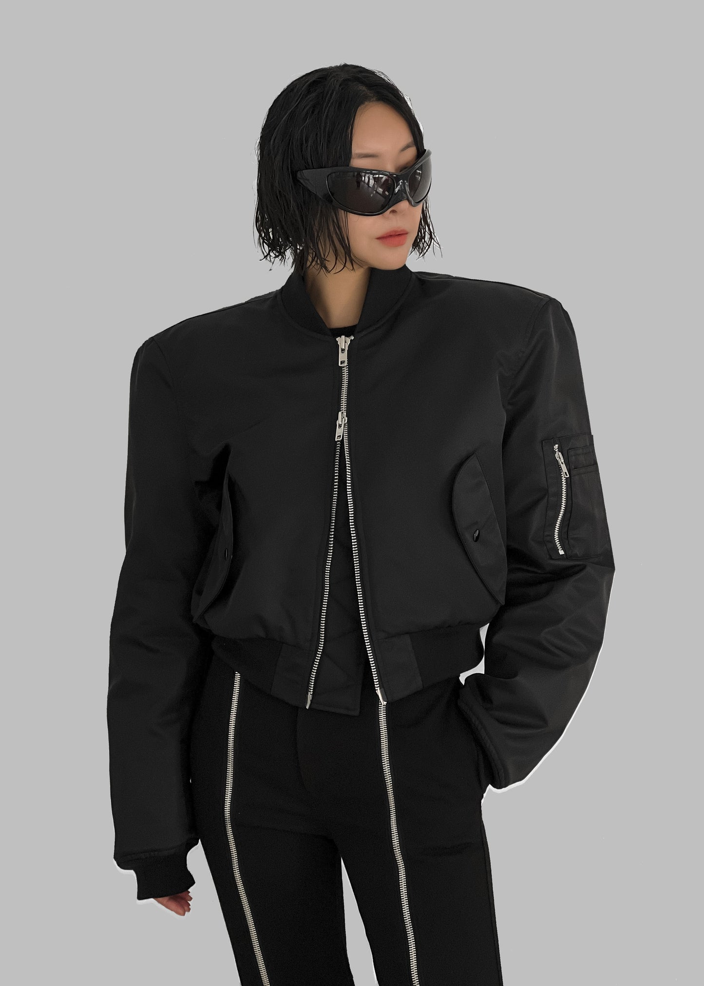 Mati Cropped Padded Bomber - Black