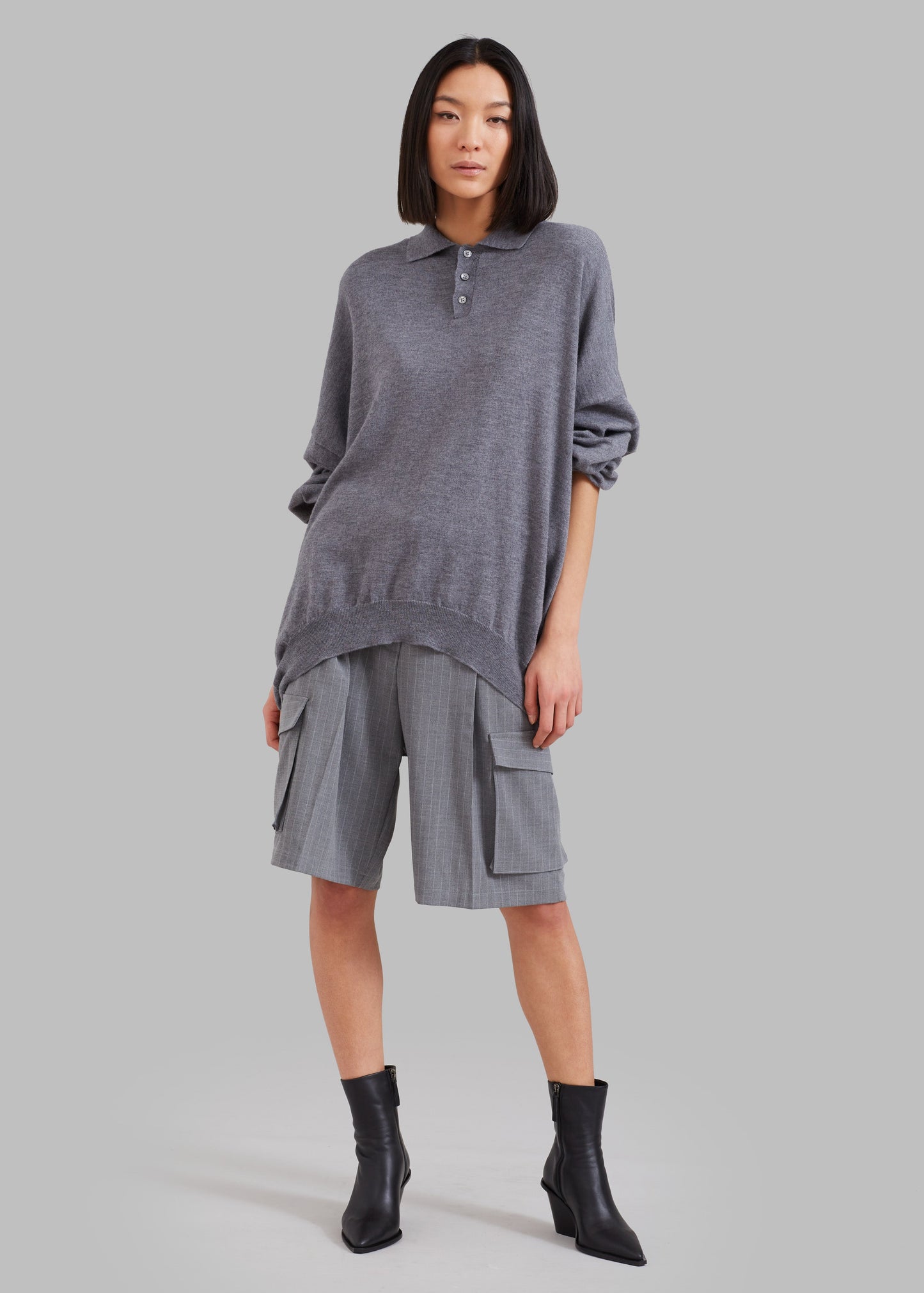 Meriel Wool Polo Sweater - Grey