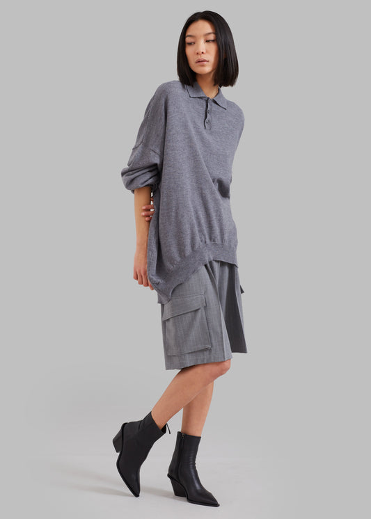 Meriel Wool Polo Sweater - Grey