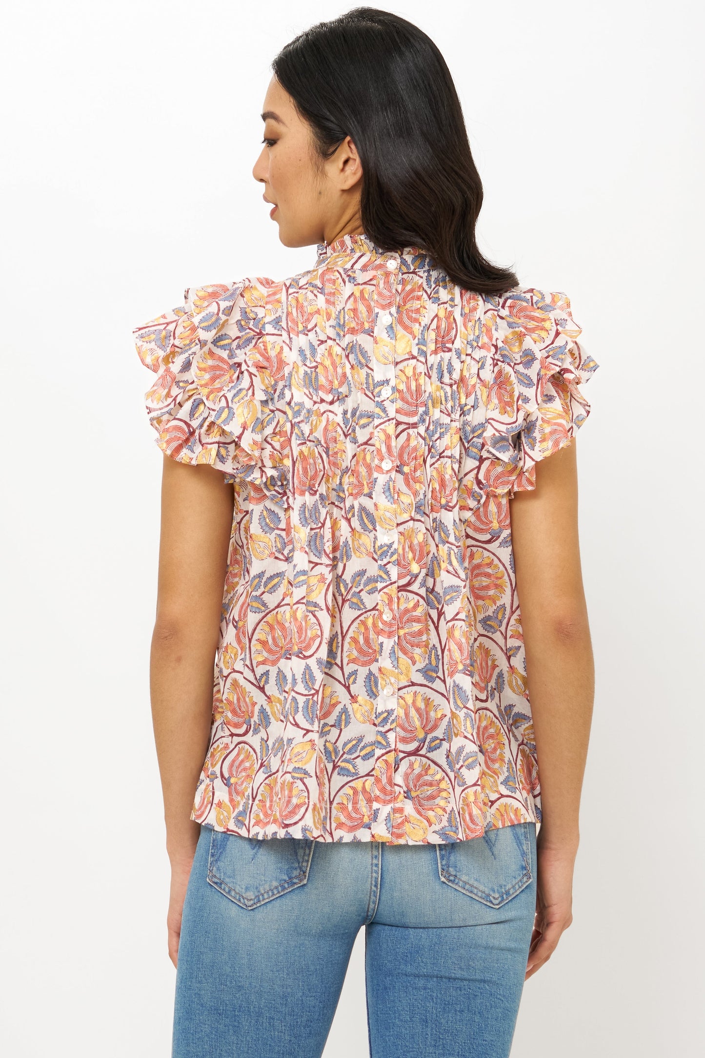 Pintuck Ruffle Top- Montenegro Coral