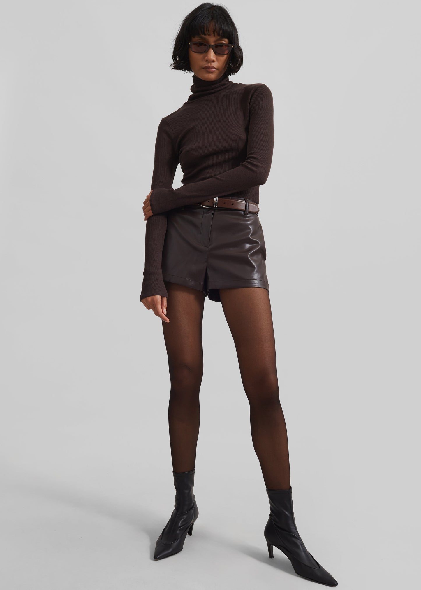 Naica Faux Leather Hot Pants - Brown