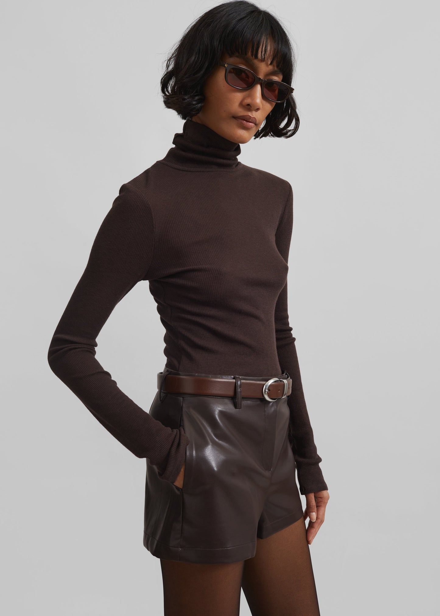 Naica Faux Leather Hot Pants - Brown