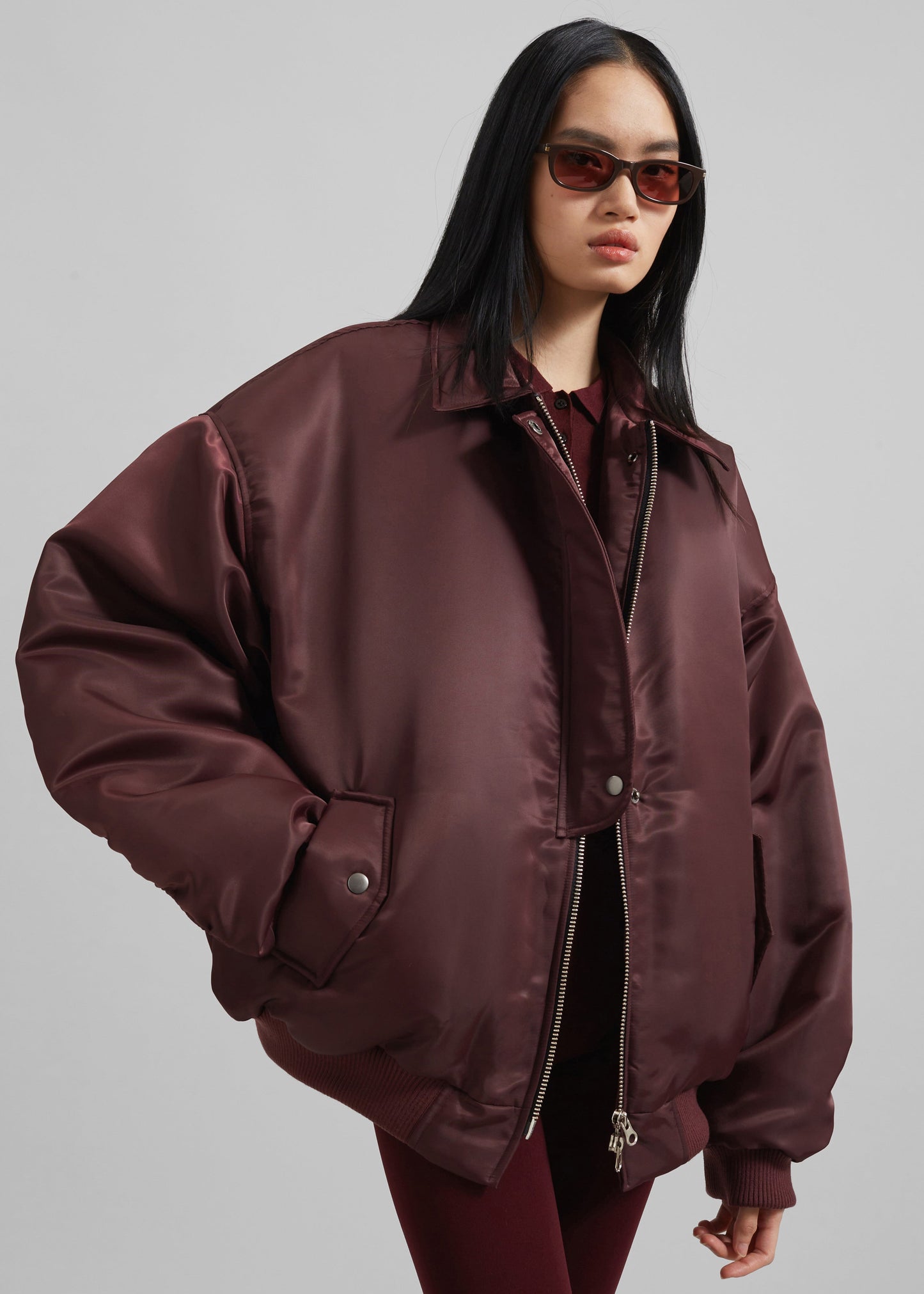 Nalden Padded Bomber Jacket - Burgundy