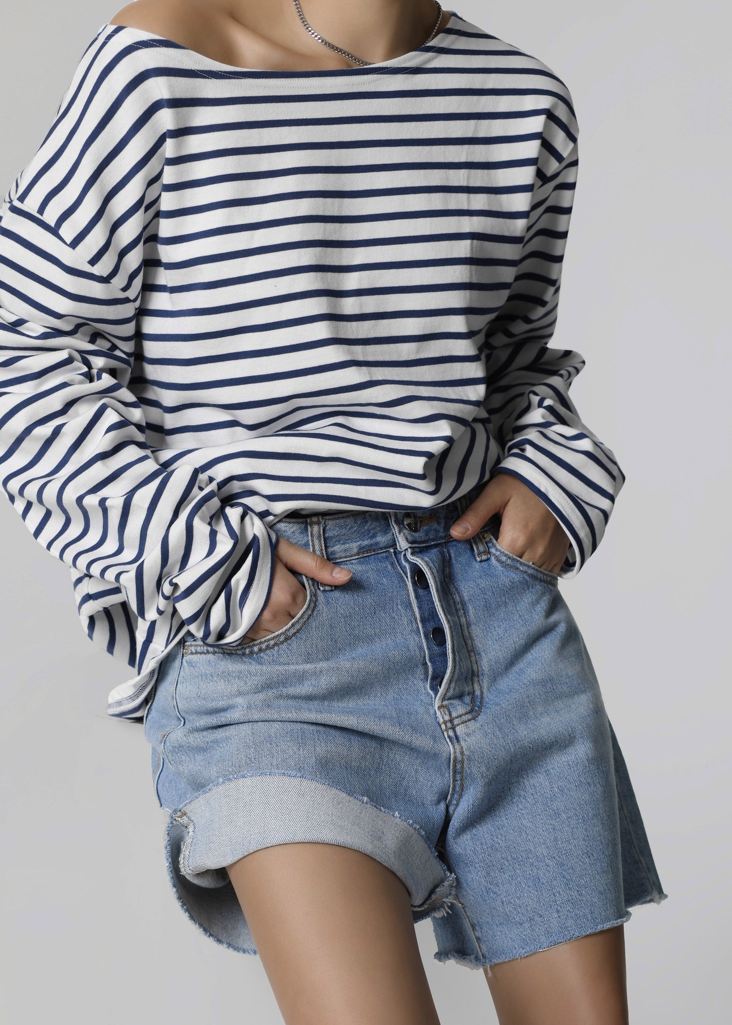 Neha Cropped Top - Navy Stripe