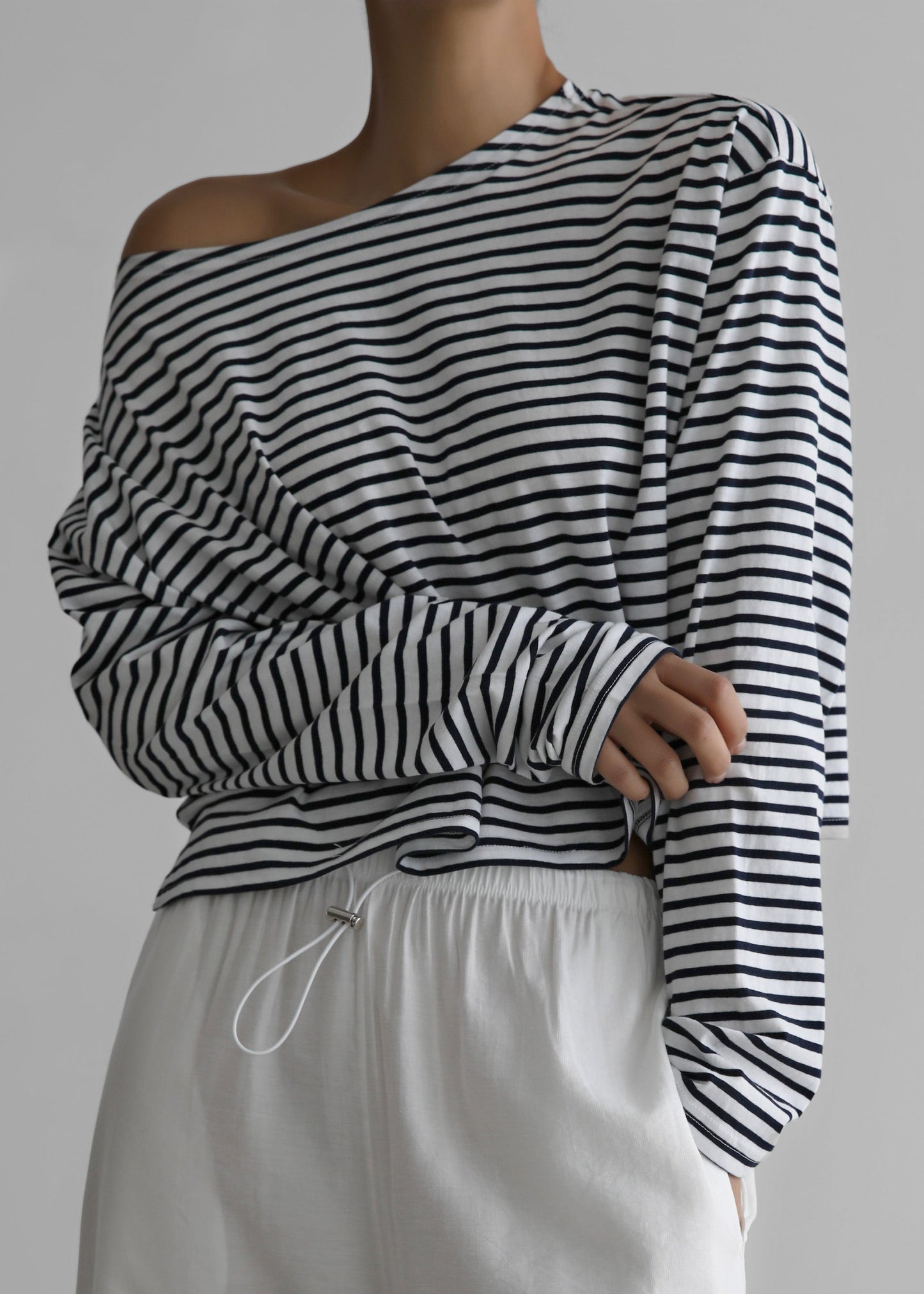 Neha Cropped Top - Navy Stripe