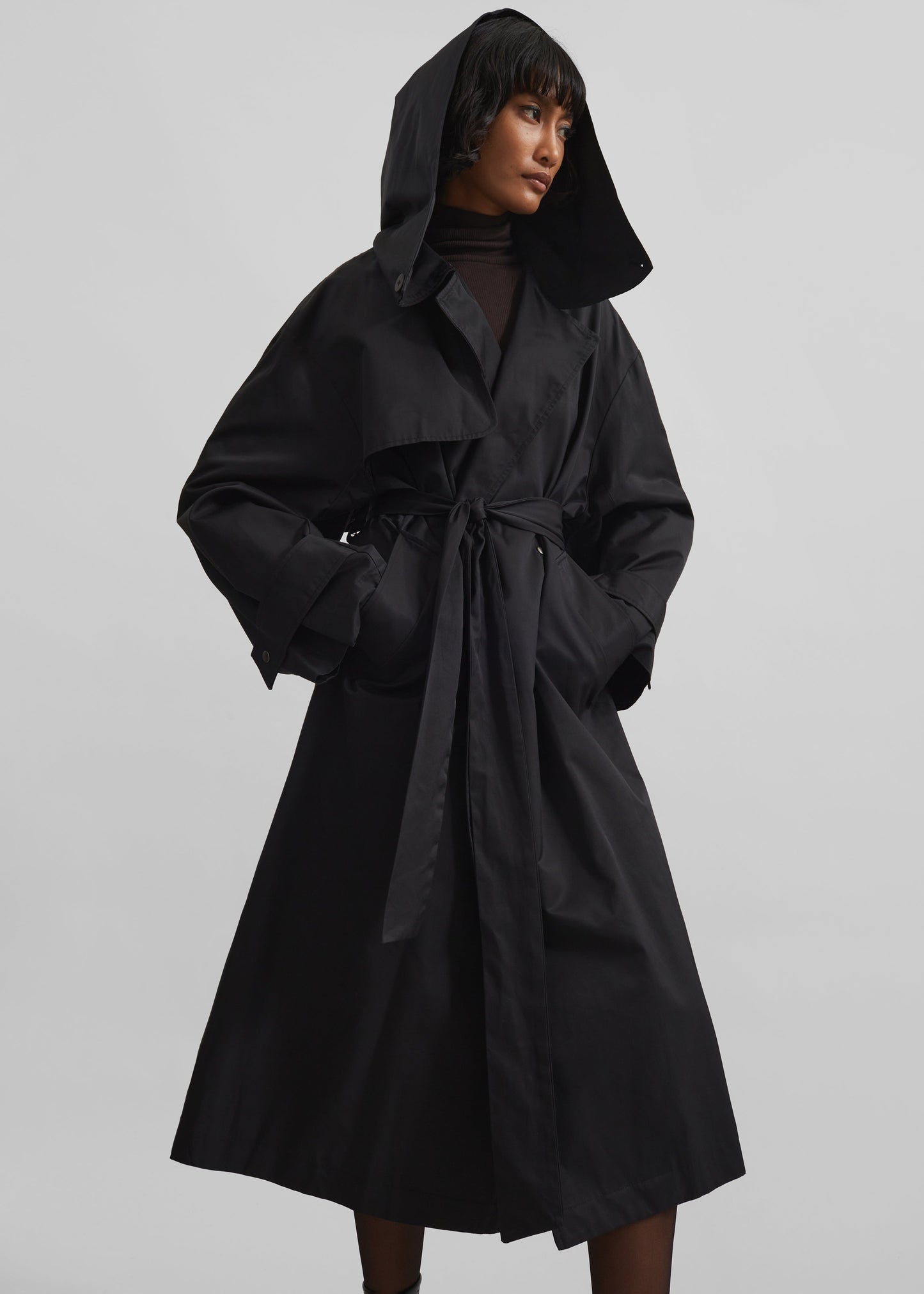 Neiva Hooded Trench Coat - Black