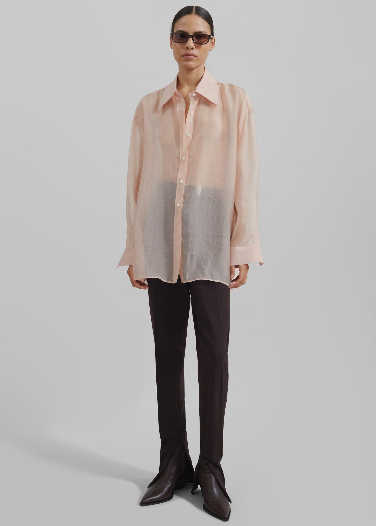 Nel Sheer Button Up Shirt - Pink