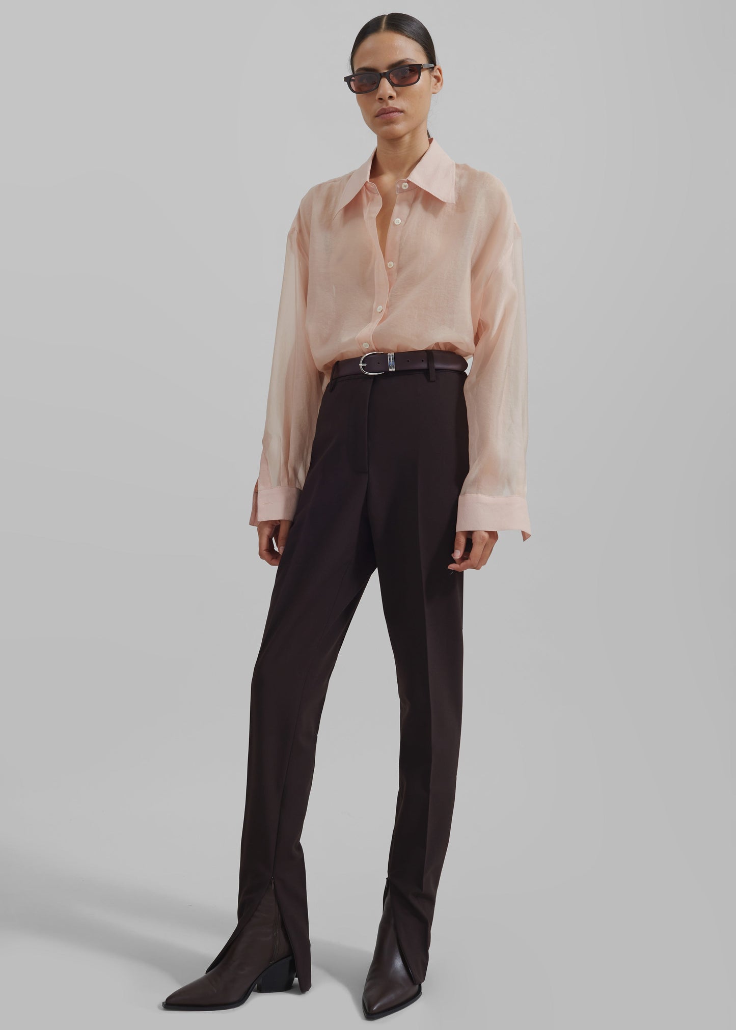 Nel Sheer Button Up Shirt - Pink