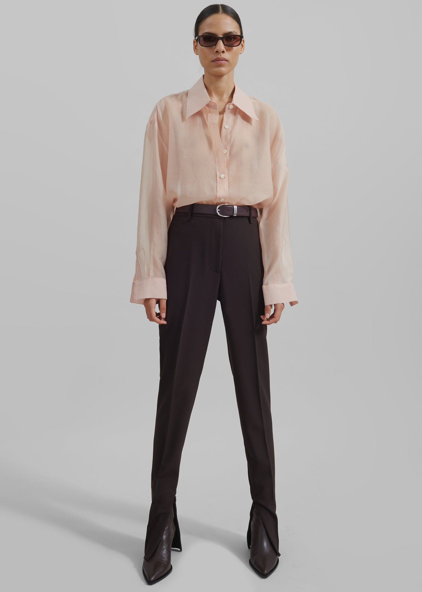 Nel Sheer Button Up Shirt - Pink