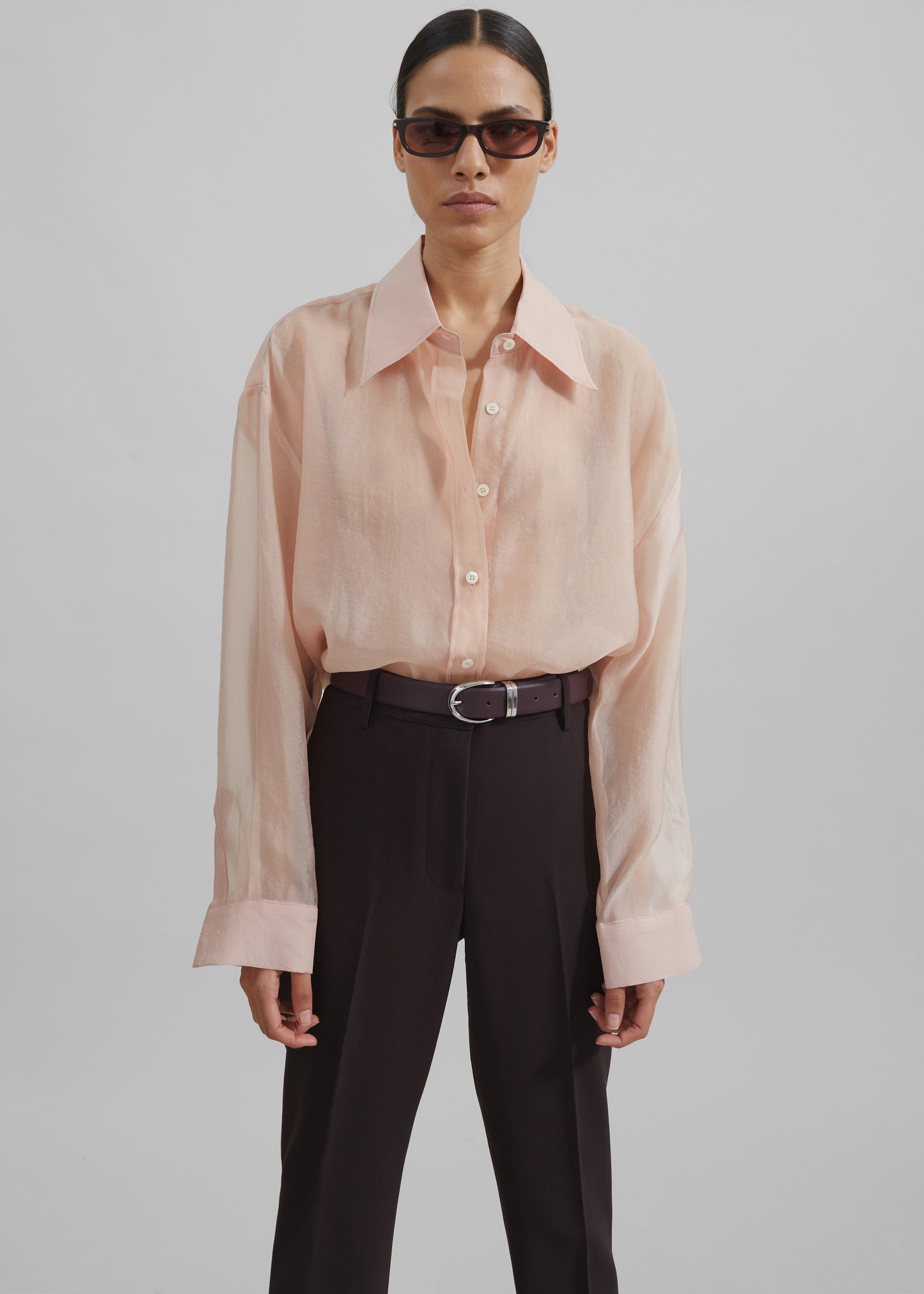 Nel Sheer Button Up Shirt - Pink