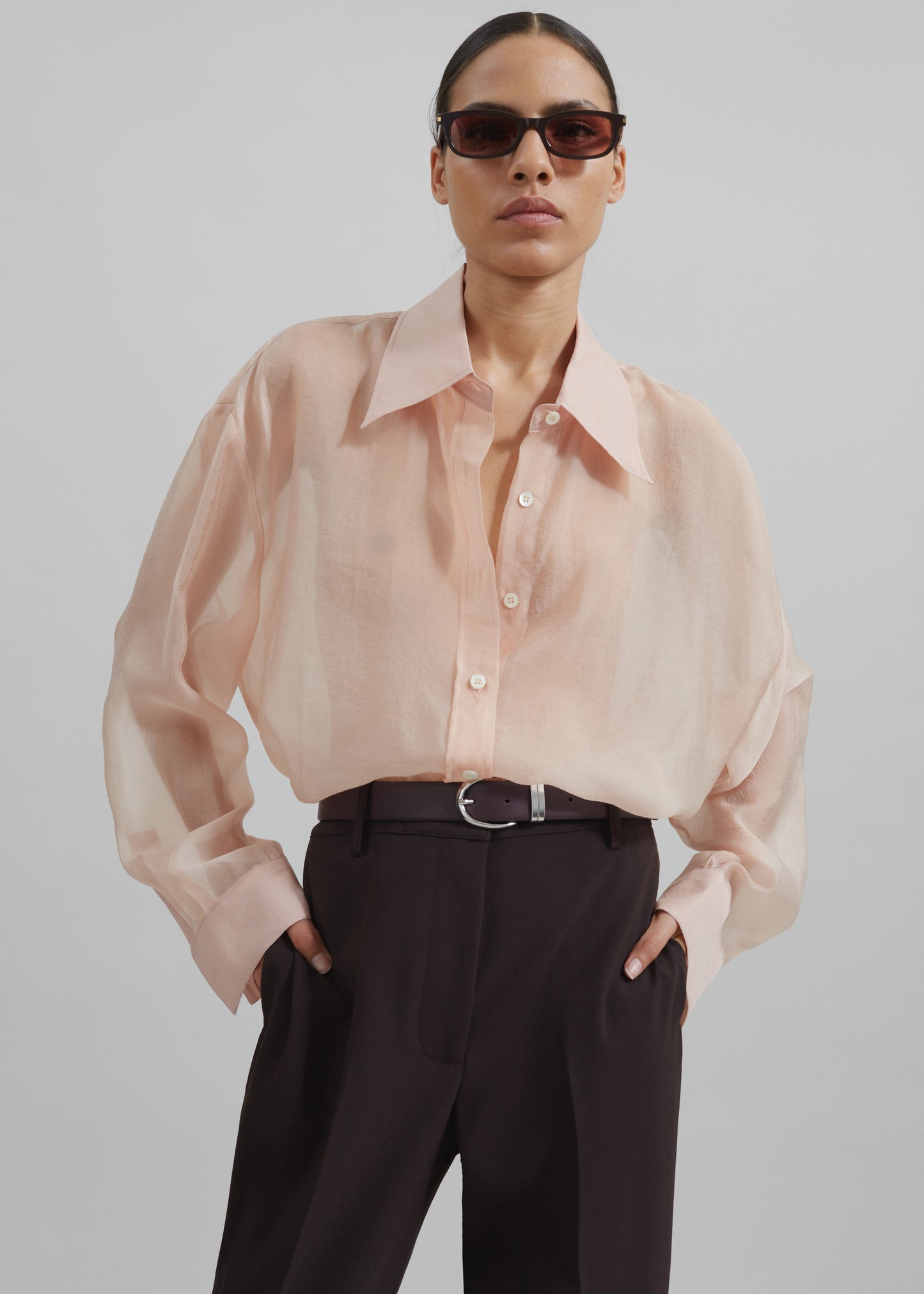 Nel Sheer Button Up Shirt - Pink