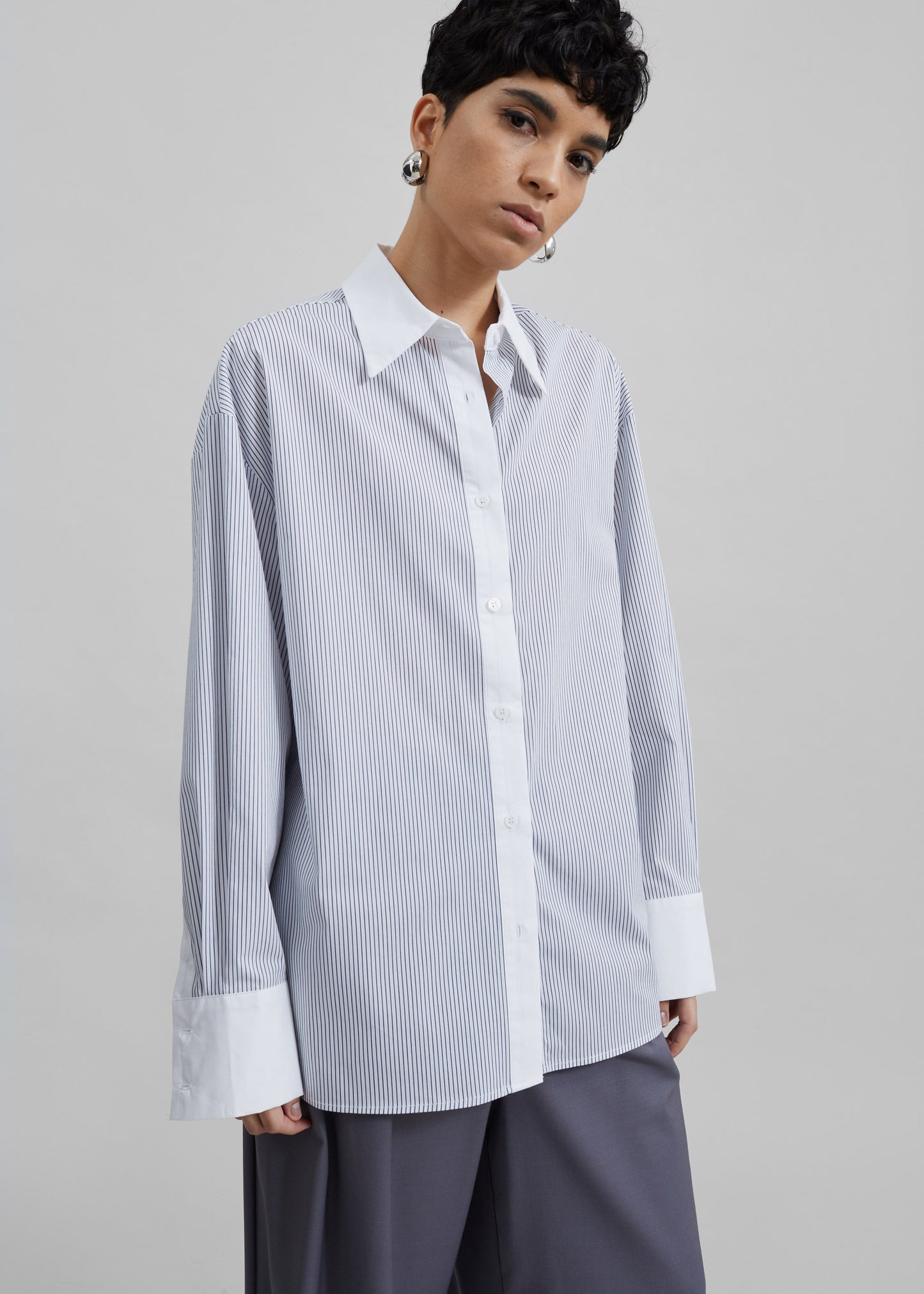 Nerina Button Up Shirt - Black/White Stripe