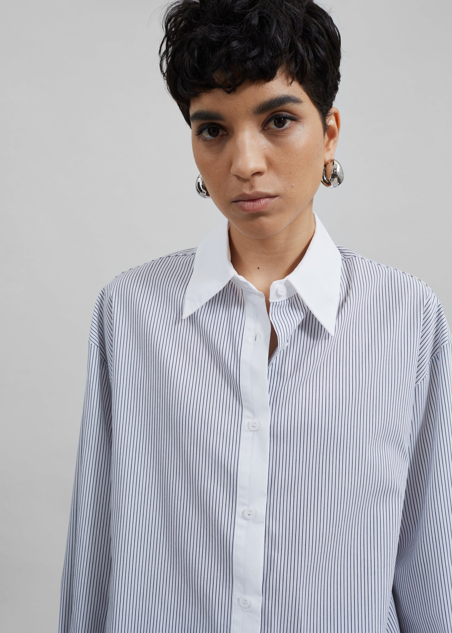 Nerina Button Up Shirt - Black/White Stripe