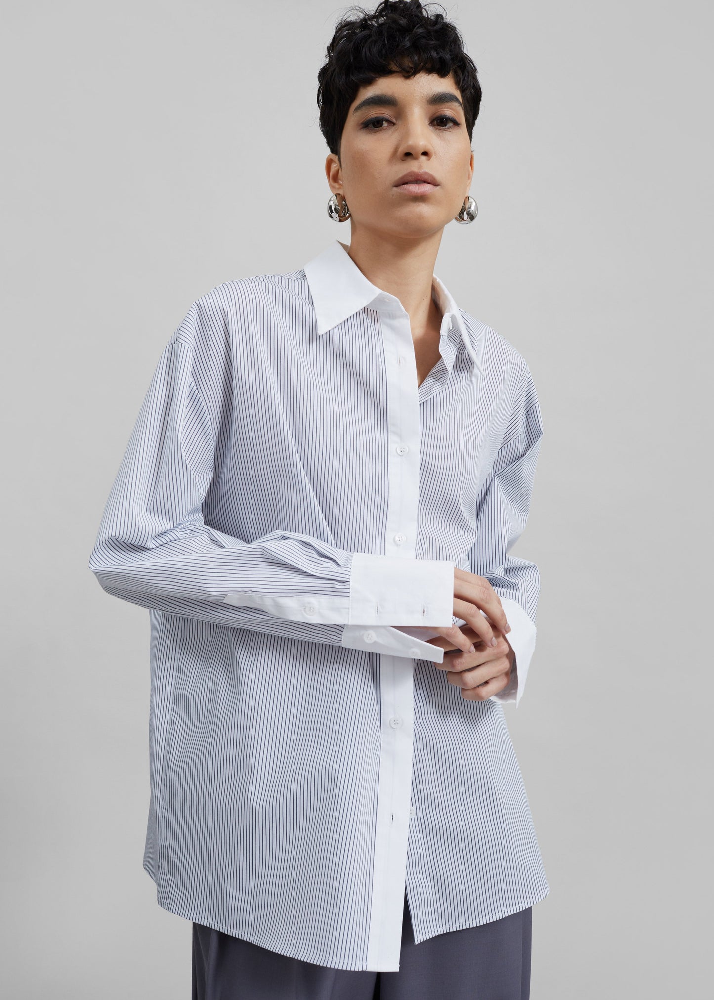 Nerina Button Up Shirt - Black/White Stripe