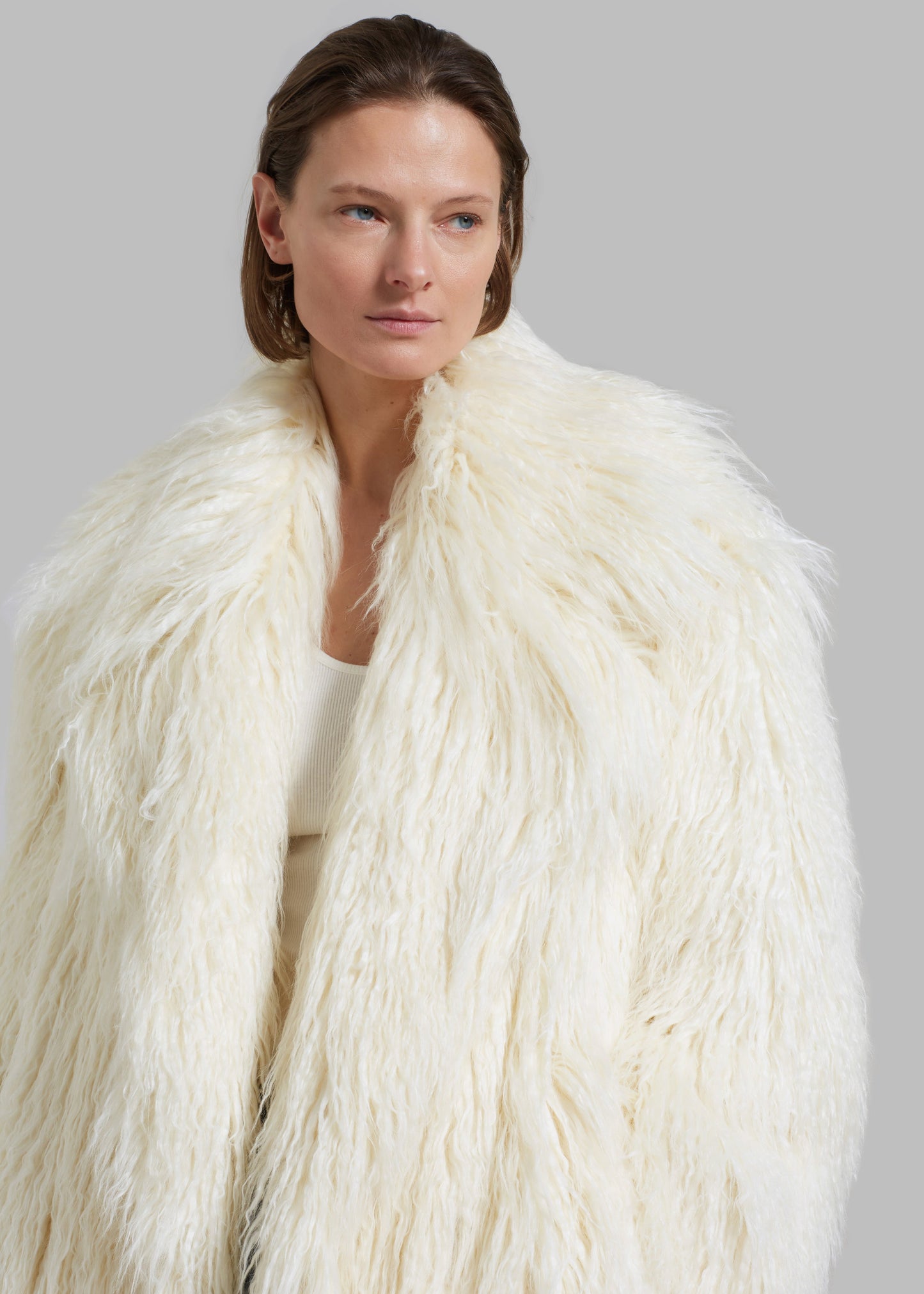 Nicole Long Faux Fur Coat - Off White