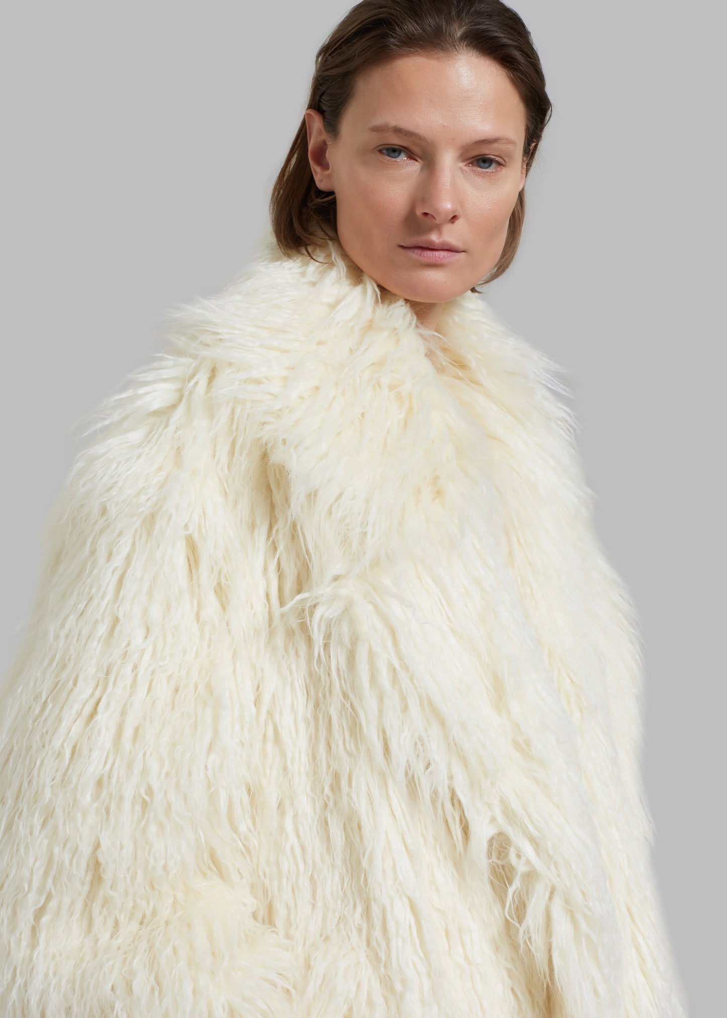 Nicole Long Faux Fur Coat - Off White