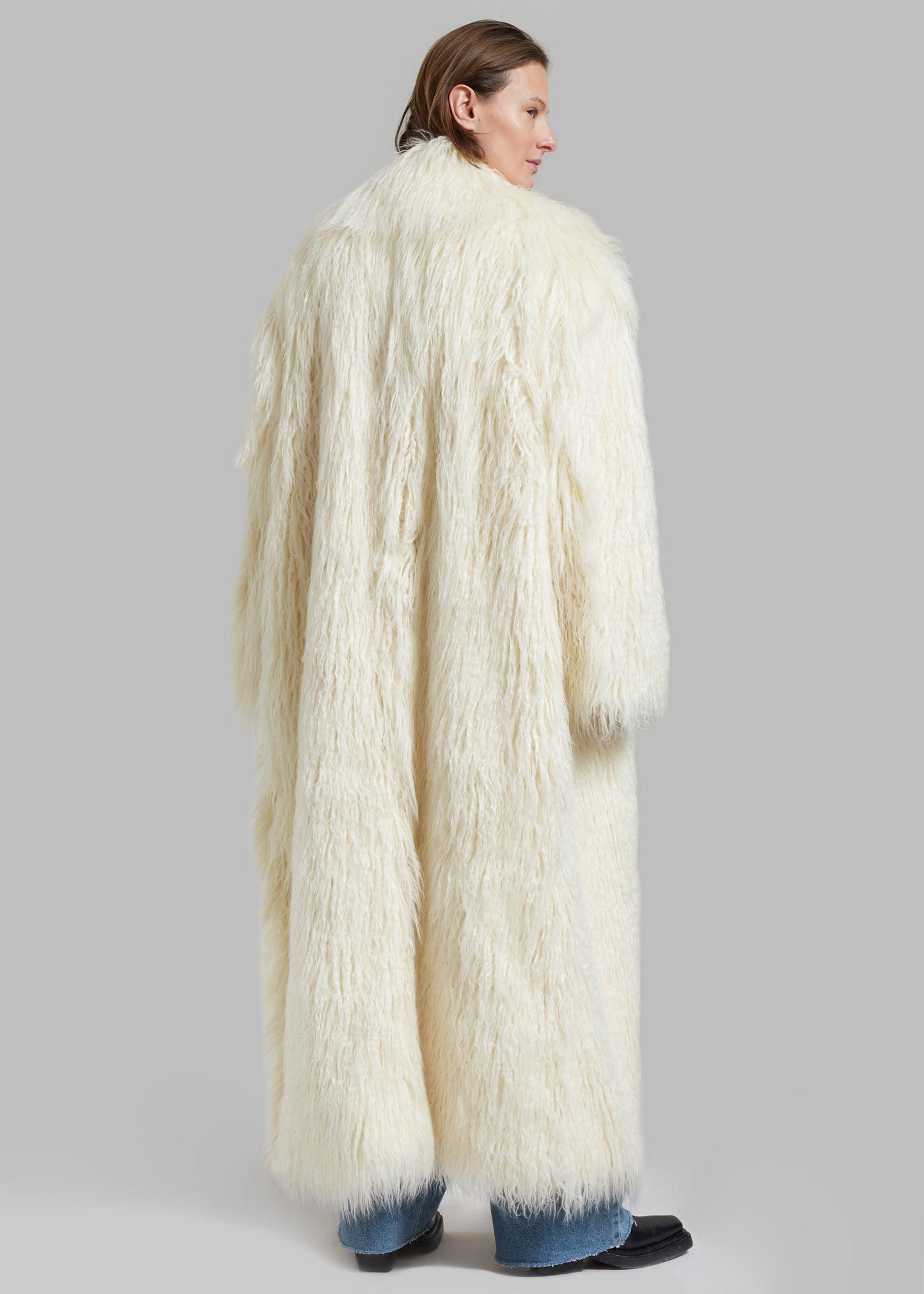 Nicole Long Faux Fur Coat - Off White