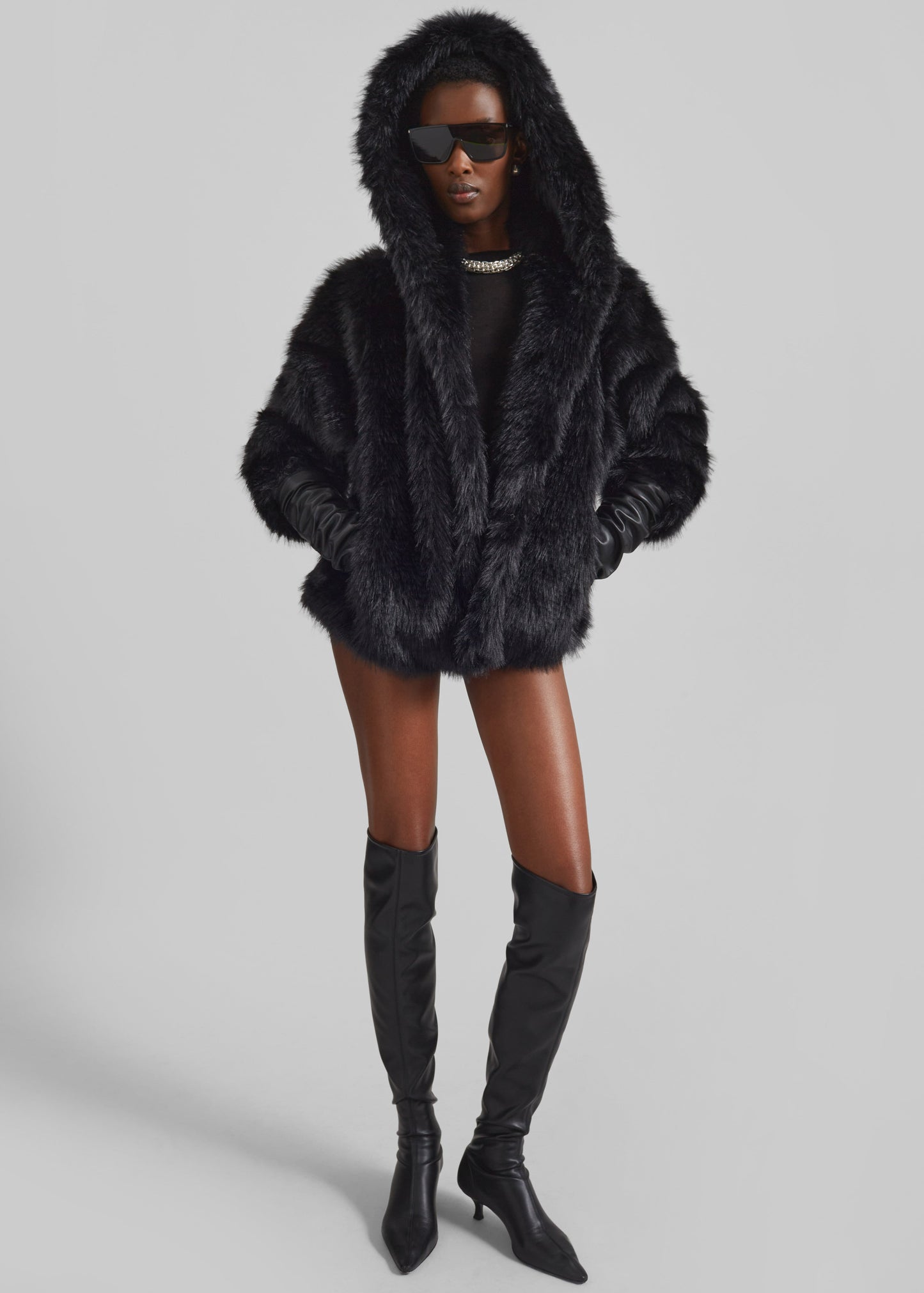 Nivala Faux Fur Hooded Jacket - Black