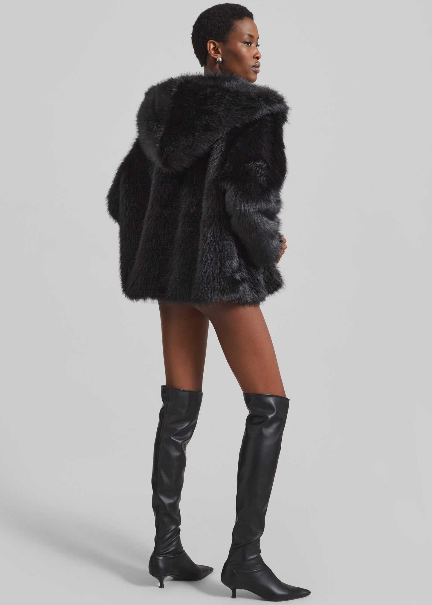 Nivala Faux Fur Hooded Jacket - Black